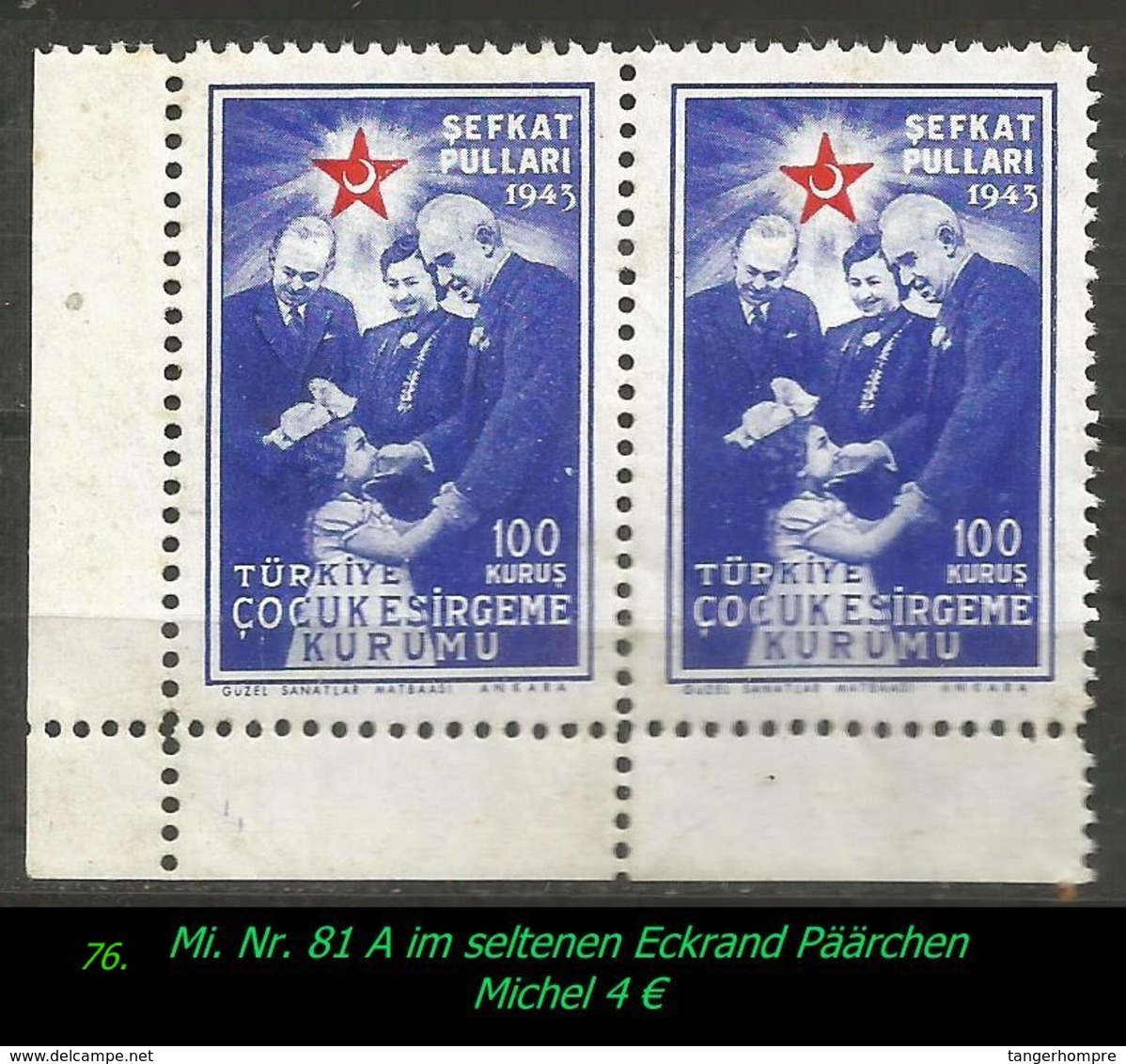 Türkei Rotes Kreuz - Mi. Nr. 81 A - Im Postfrischen 2er Eckrandblock -RR- - Unused Stamps