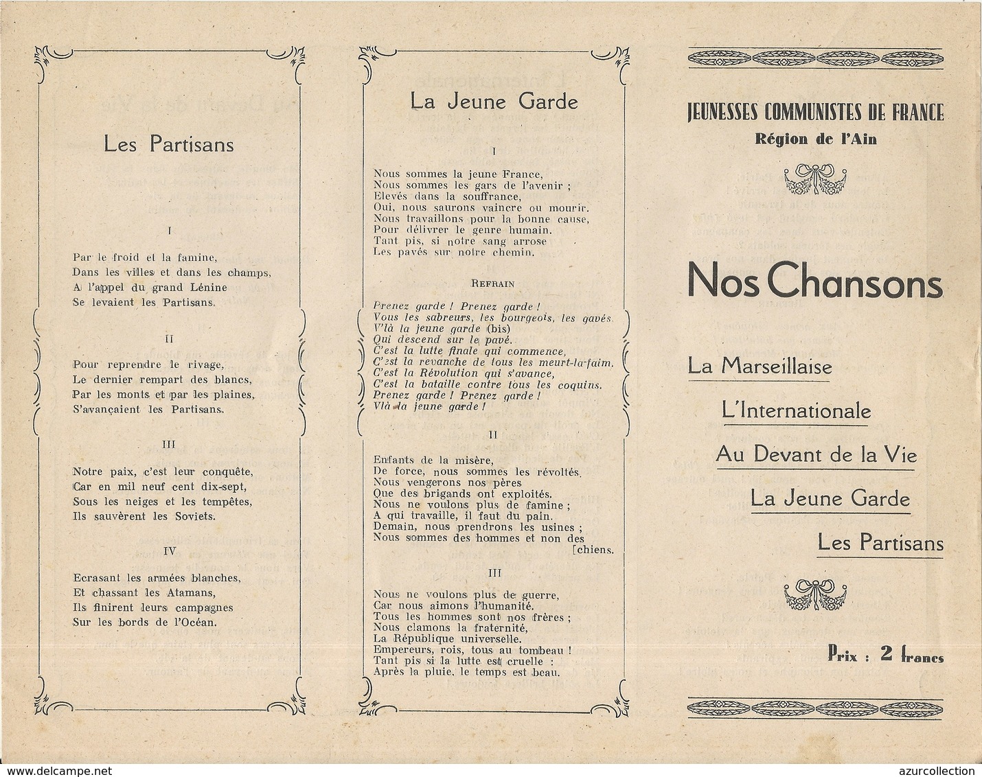 CHANSON JEUNESSE COMMUNISTE DE L'AIN - Partituras