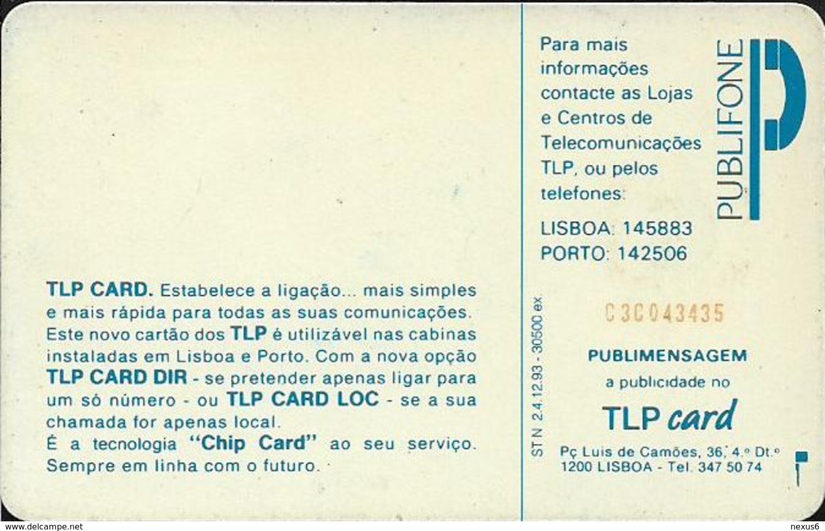 Portugal - TLP - Persiana Azul - 120Units, SC7, Cn. C3Cxxxx, 12.1993, 30.500ex, Used - Portugal