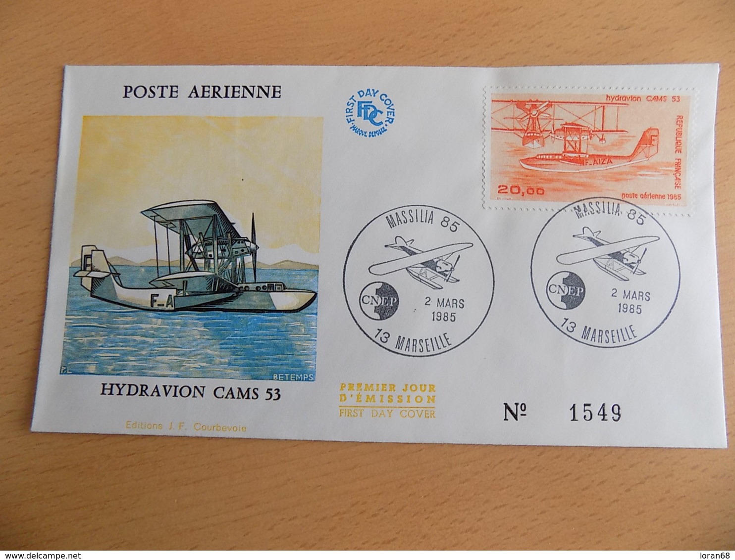 FDC France : Poste Aérienne, Hydravion Cams 53 - Marseille 02/03/1985 - 1980-1989