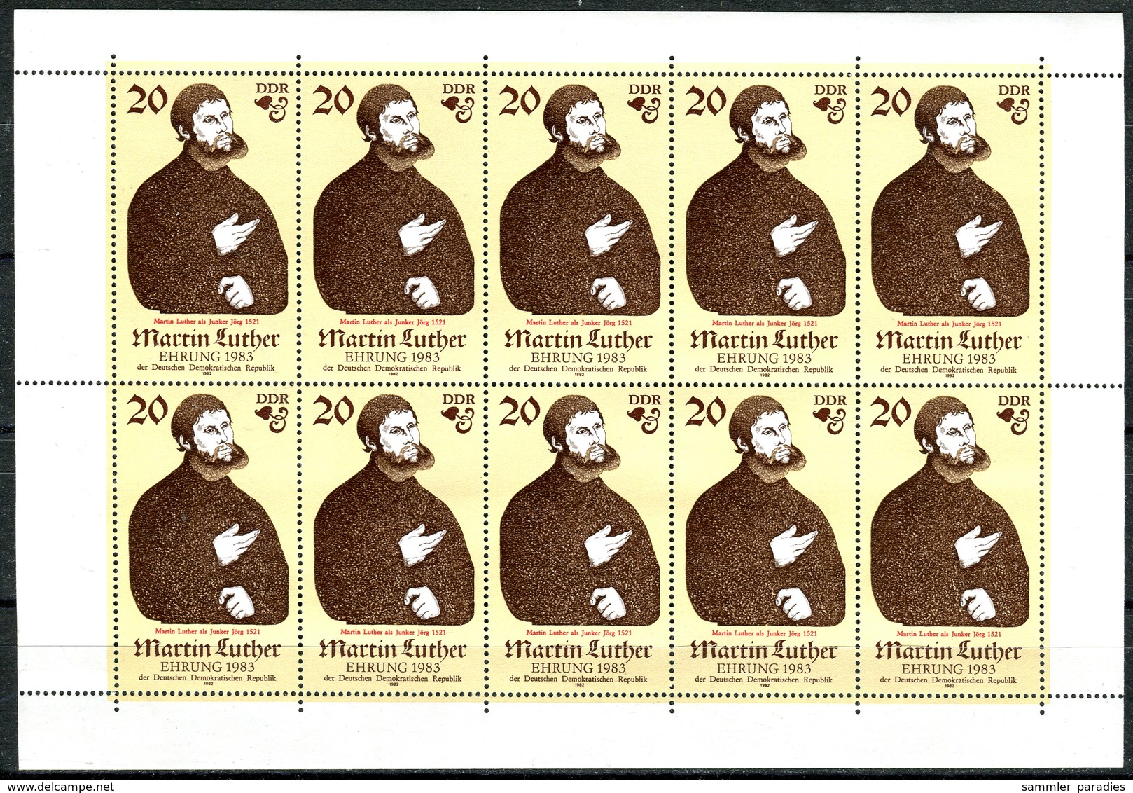 BOX01-0) ) DDR - Mi 2755 Kleinbogen - ** Postfrisch (A) - 10x 20Pf  Martin Luther - Neufs