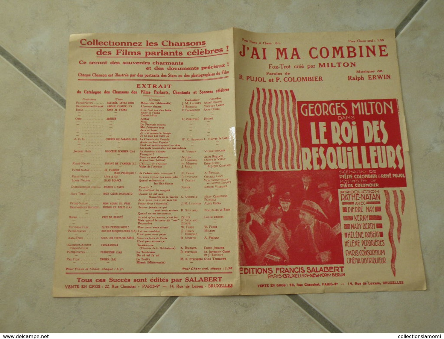 J'ai Ma Combine (Musique Raph Erwin)(Paroles R. Pujol & P. Colombier) Partition 1930 - Scores & Partitions