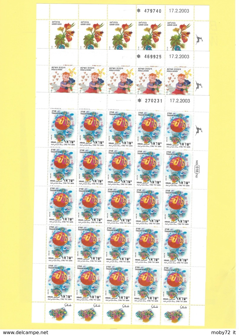 Israele - 2003 - Nuovo/new MNH - Auguri - Sheet - Mi N. 1733/35 - Blocchi & Foglietti