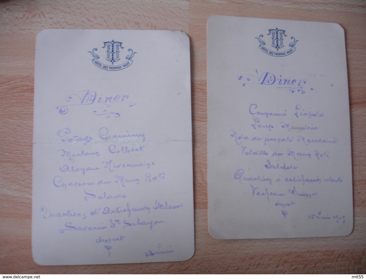 Lot 2 Menus  1909 Hotel Des Thermes Vichy - Menus