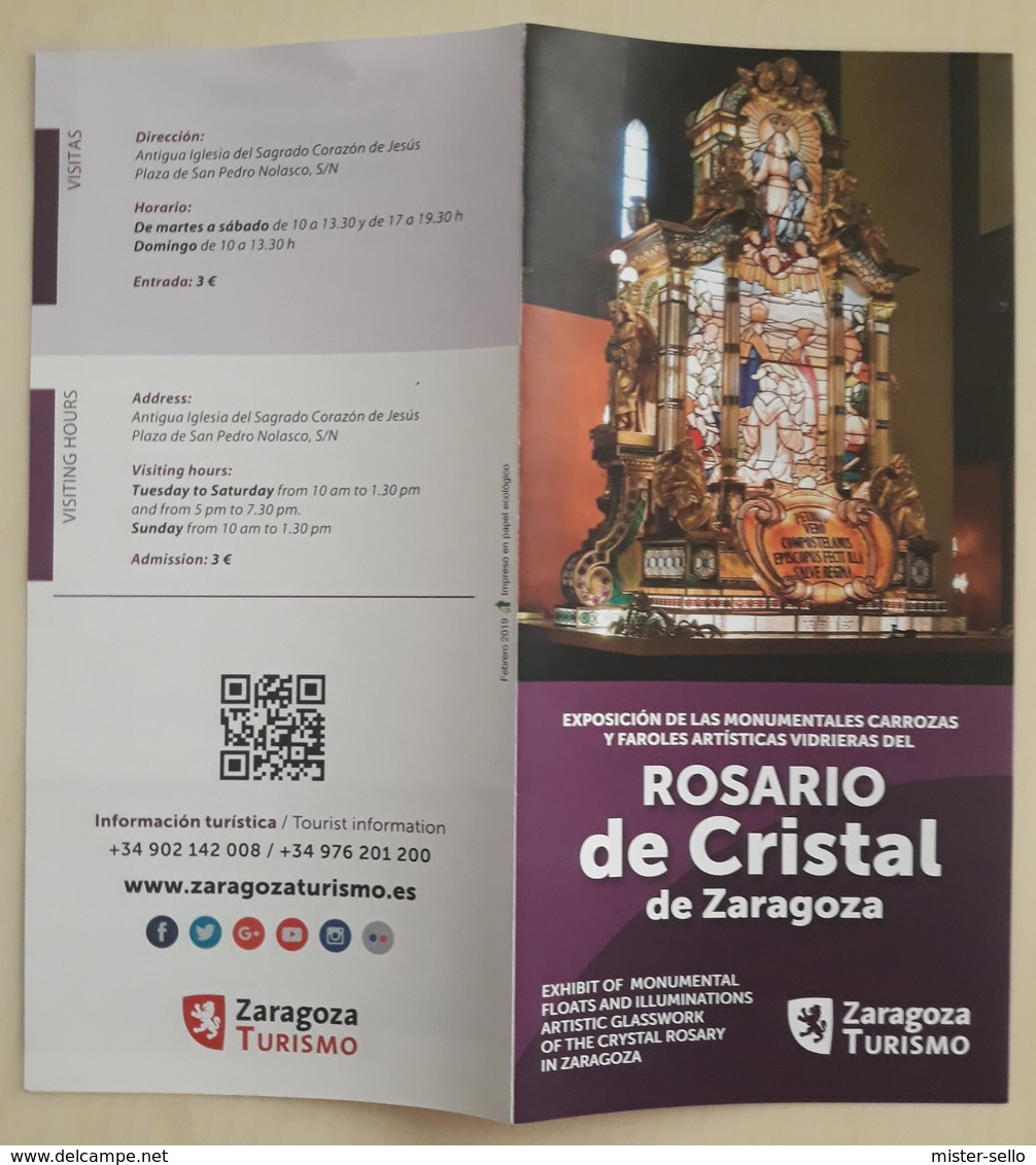 FOLLETO TURÍSTICO ROSARIO DE CRISTAL. ZARAGOZA - ESPAÑA. - Cuadernillos Turísticos