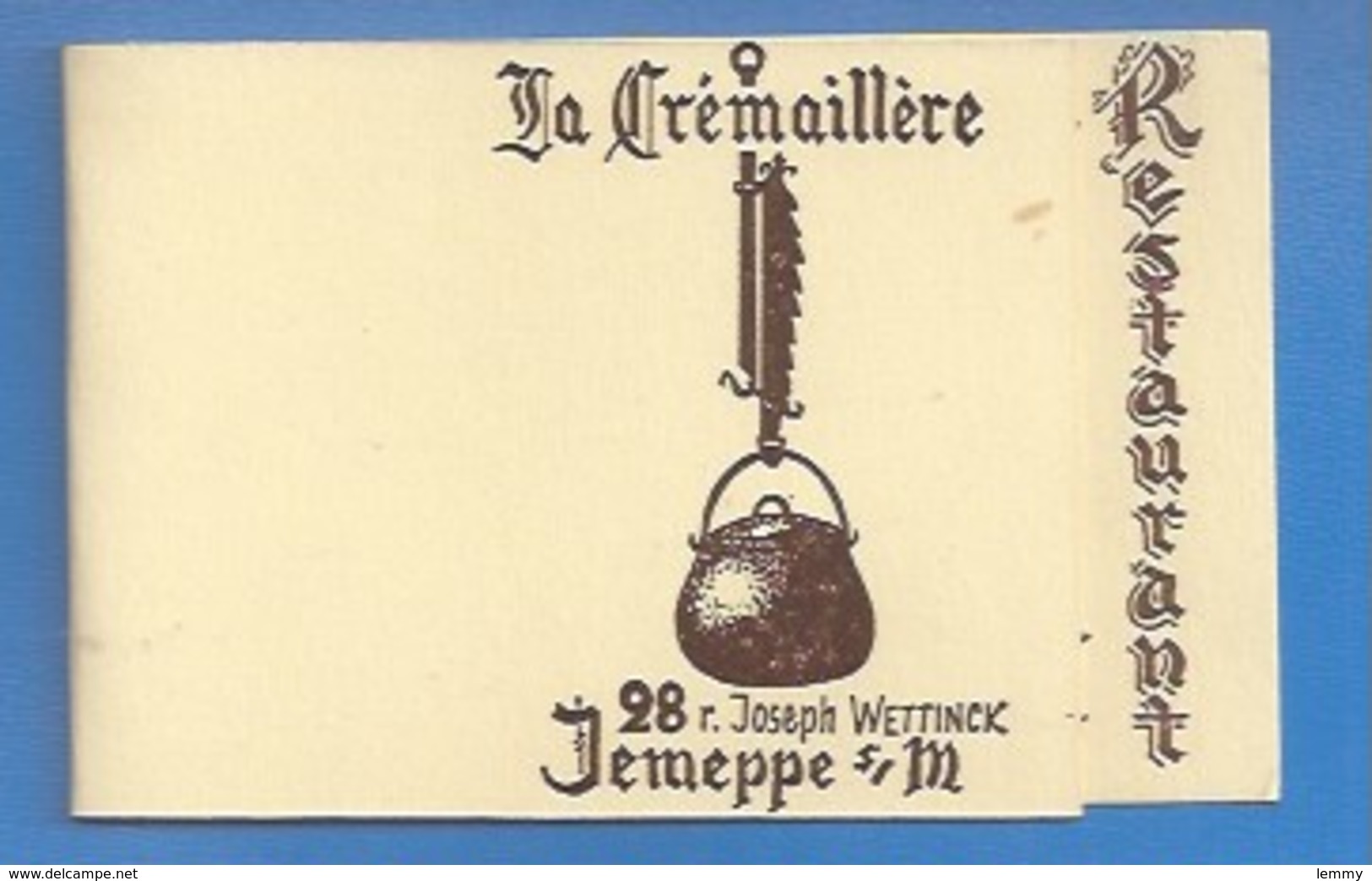 BELGIQUE - JEMEPPE- PUBLICITÉ ANCIENNE - RESTAURANT " LA CRÉMAILLÈRE" - 28 RUE J. WETTINCK - 3 SCANS - Jemeppe-sur-Sambre