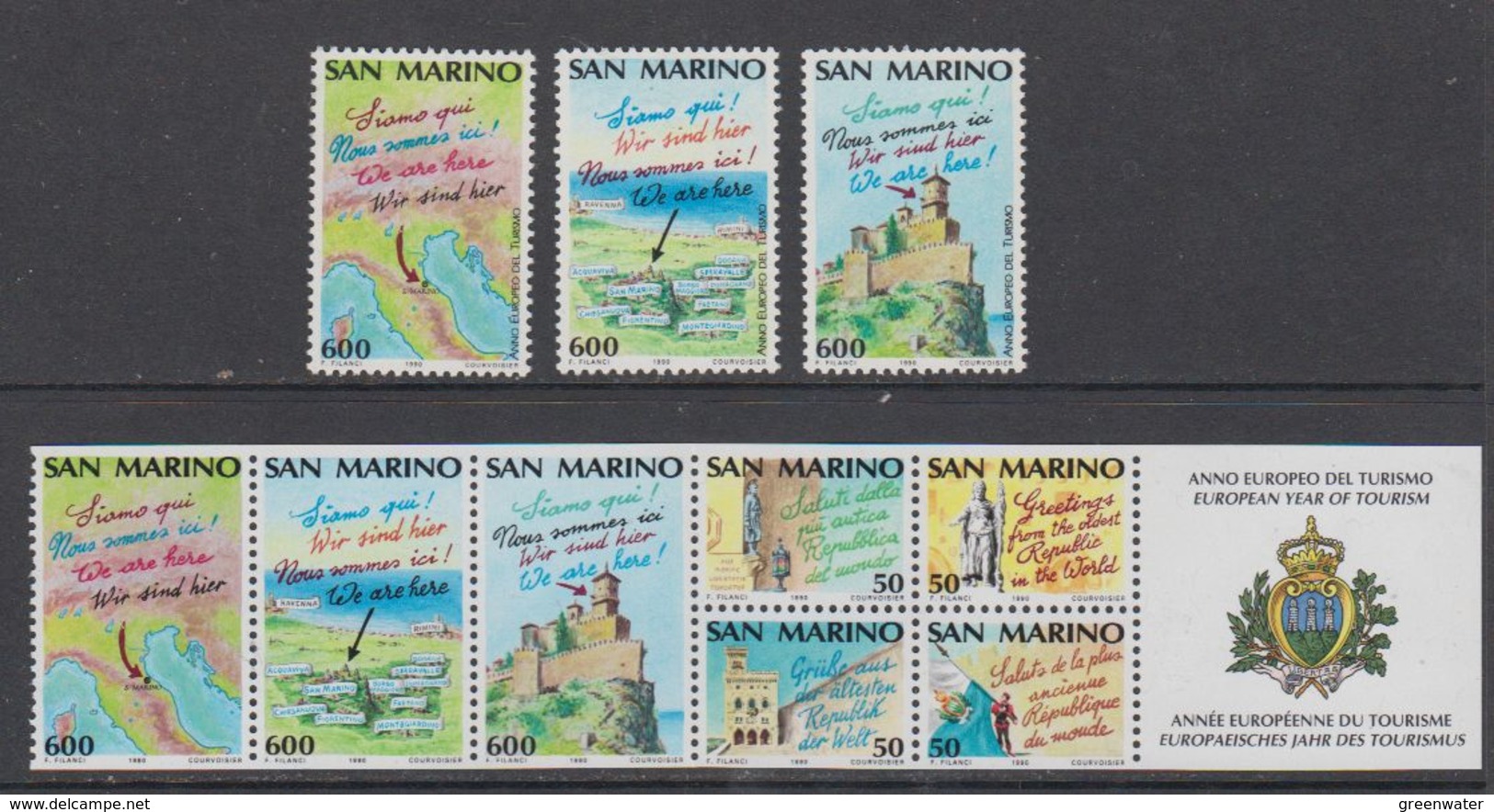 San Marino 1990 European Tourism Year 3 Normal Values + 7v From Booklet  ** Mnh (43028) - Postzegelboekjes