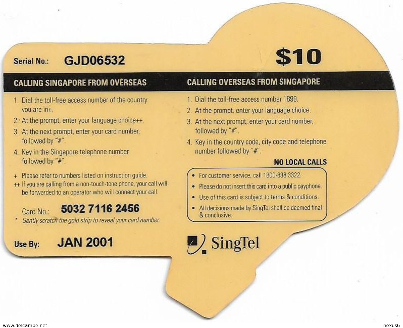 Singapore - Singtel - Card-Nival #1 Balloon (Irregular Shape) 10$, Exp. 01.2001, Used Rare! - Singapur