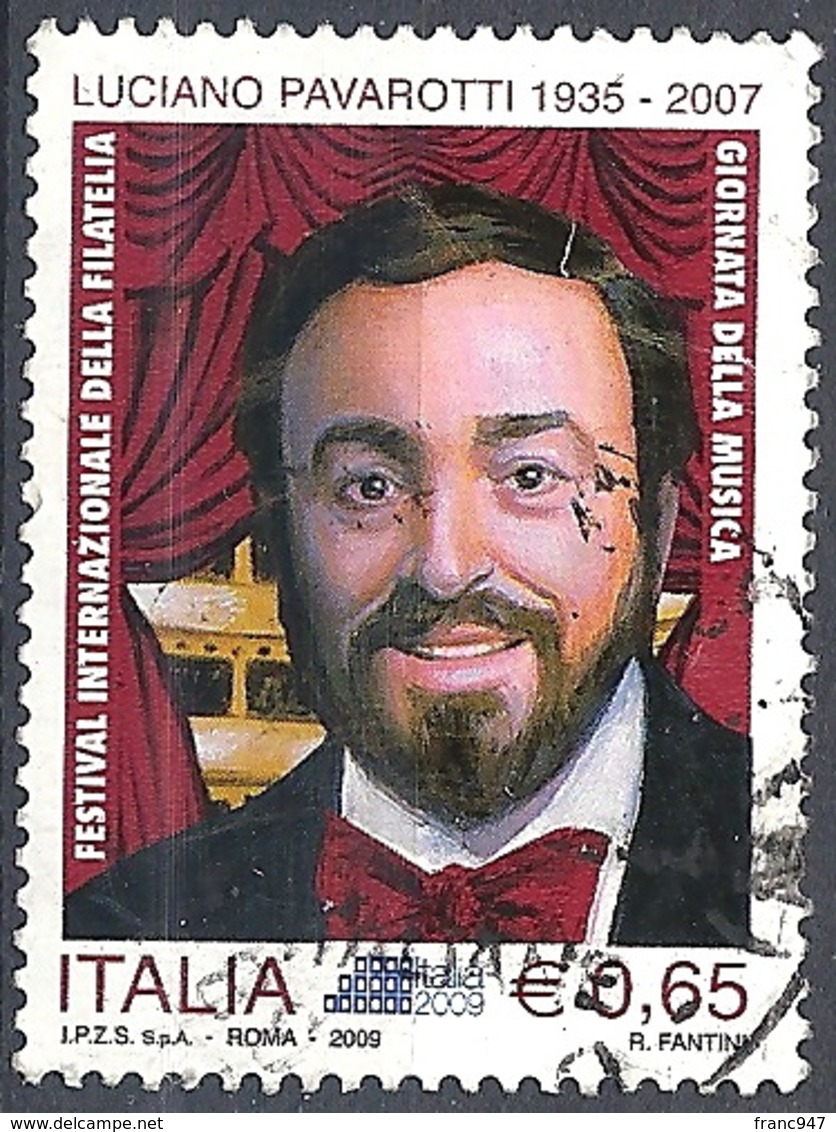 Italia, 2009 Luciano Pavarotti, 0.65€ # Sassone 3136 - Michel 3345 - Scott 2974  USATO - 2001-10: Usati