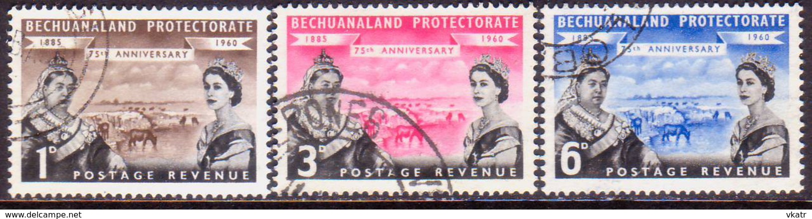 1960 BECHUANALAND Protectorate SG 154-56 Compl.set Used 75th Anniv Of Protectorate - 1885-1964 Protectorat Du Bechuanaland