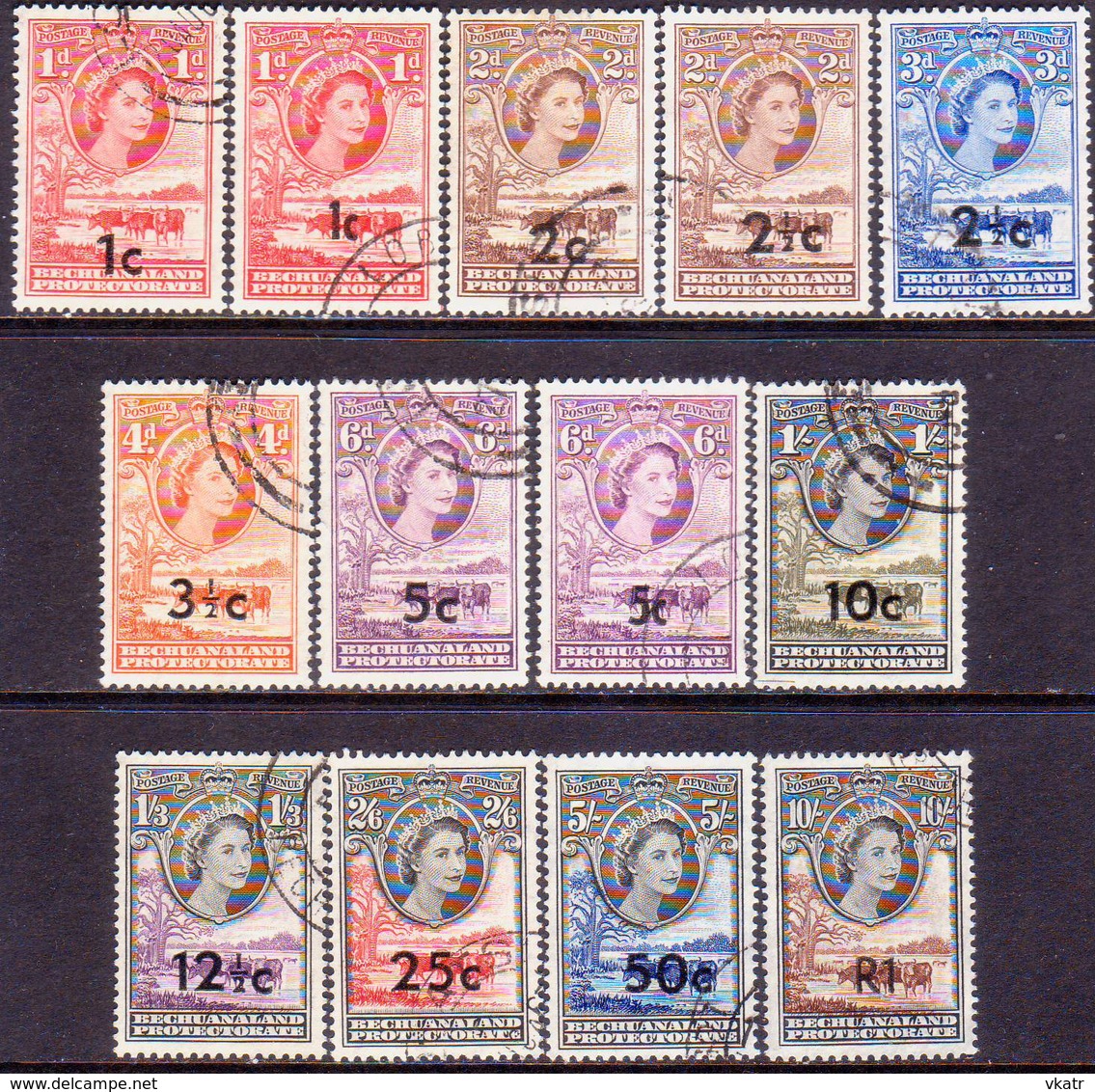 1961 BECHUANALAND Protectorate SG 157-67b Compl.set Used Incl. Surch.vars For 1c And 5c CV £41+ - 1885-1964 Protectorat Du Bechuanaland