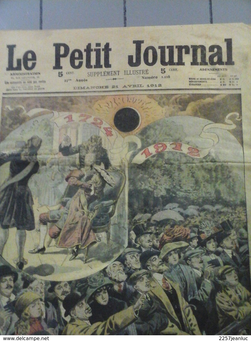 Le Petit Journal  Du 21 Avril  1912 - Eclipse De 1724 /1912 Sacrifices Umains En Louisiane. - Le Petit Journal