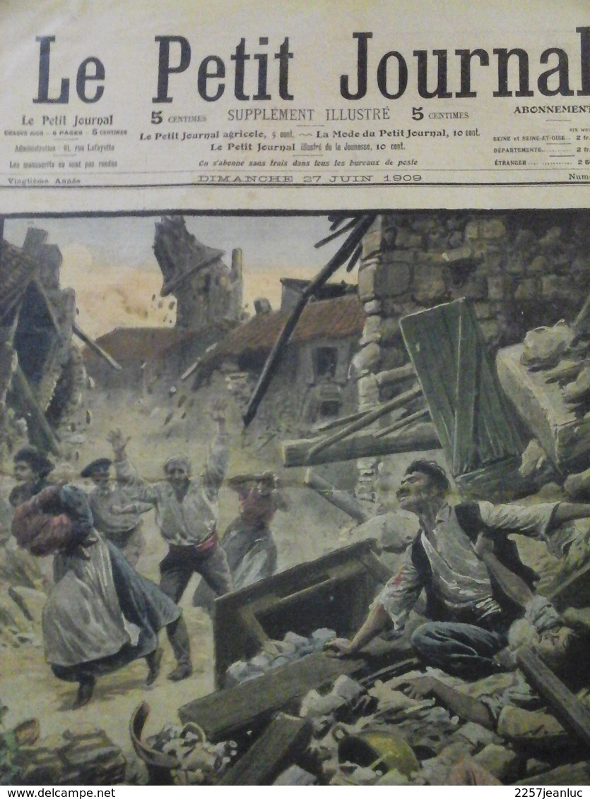 Le Petit Journal  Du 27Juin 1909 - Tremblement De Terre & - Le Petit Journal