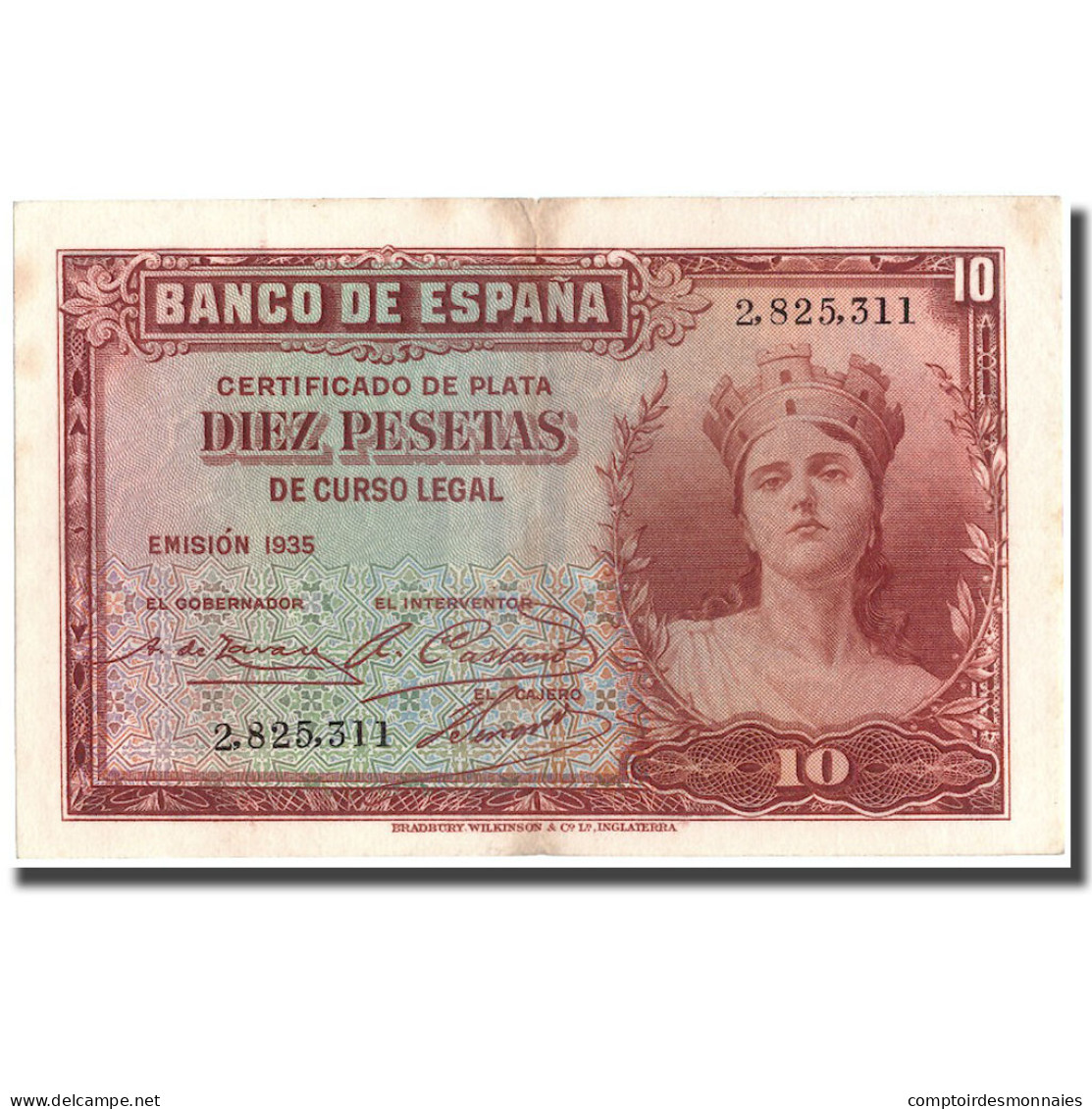 Billet, Espagne, 10 Pesetas, 1935, 1935, KM:86a, TTB - 10 Pesetas