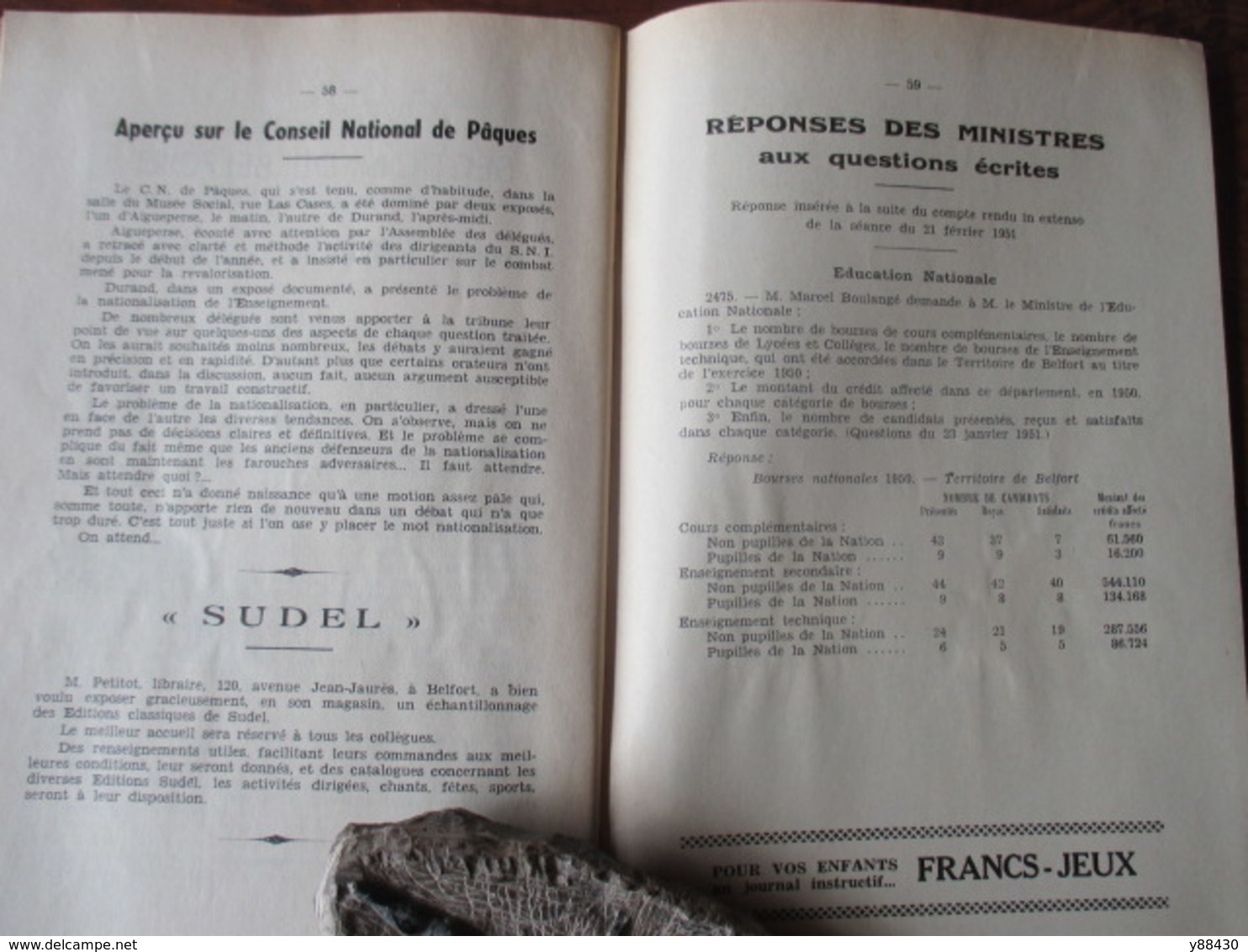 BULLETIN de la Fédération de l'Education Nationale du DOUBS à BESANCON - année 1951 . n°4 - 64 pages -17 scan