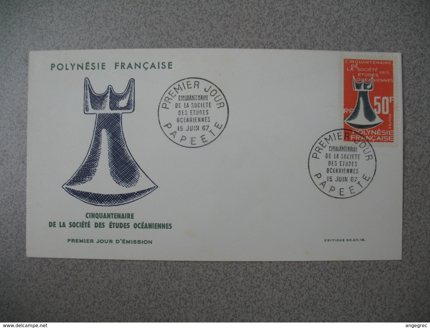 FDC 1967  Polynésie Française N° 46  Cinquantenaire De La Société Des études Océanographiques - FDC