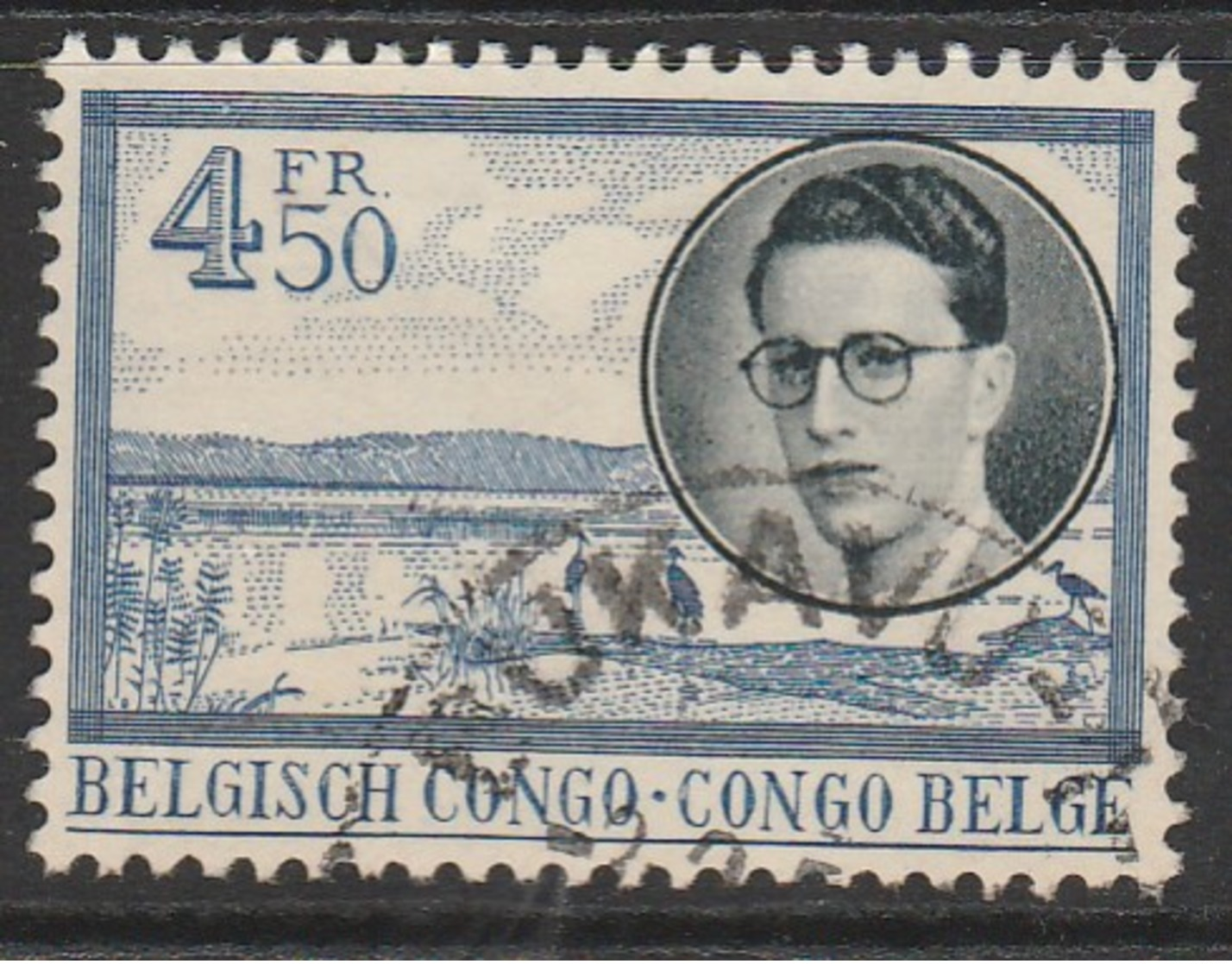 Belgian Congo 1955 Definitive Issues. King Baud "BELGISCH CONGO - CONGO BELGE"  4.50 Fr Blue/black SW 346 O Used - Central African Republic