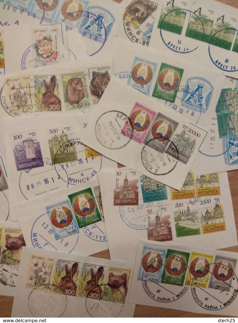 Belarus 1000 Stamps Fragments Of Letters Full Of Postmark Variety Of Stamps And Postmarks - Alla Rinfusa (min 1000 Francobolli)