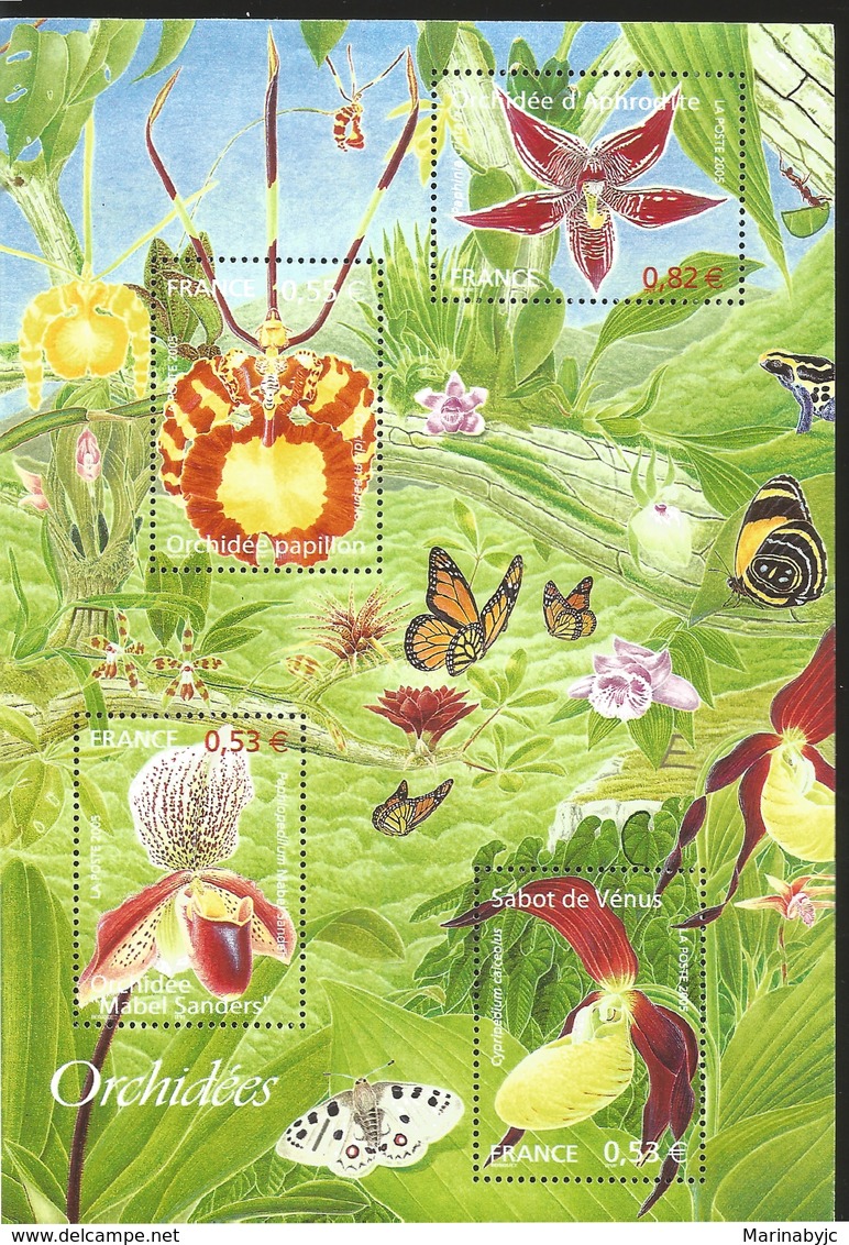 V) 2005 FRANCE, FLOWERS, ORCHIDS, SOUVENIR SHEET, MNH - Unused Stamps