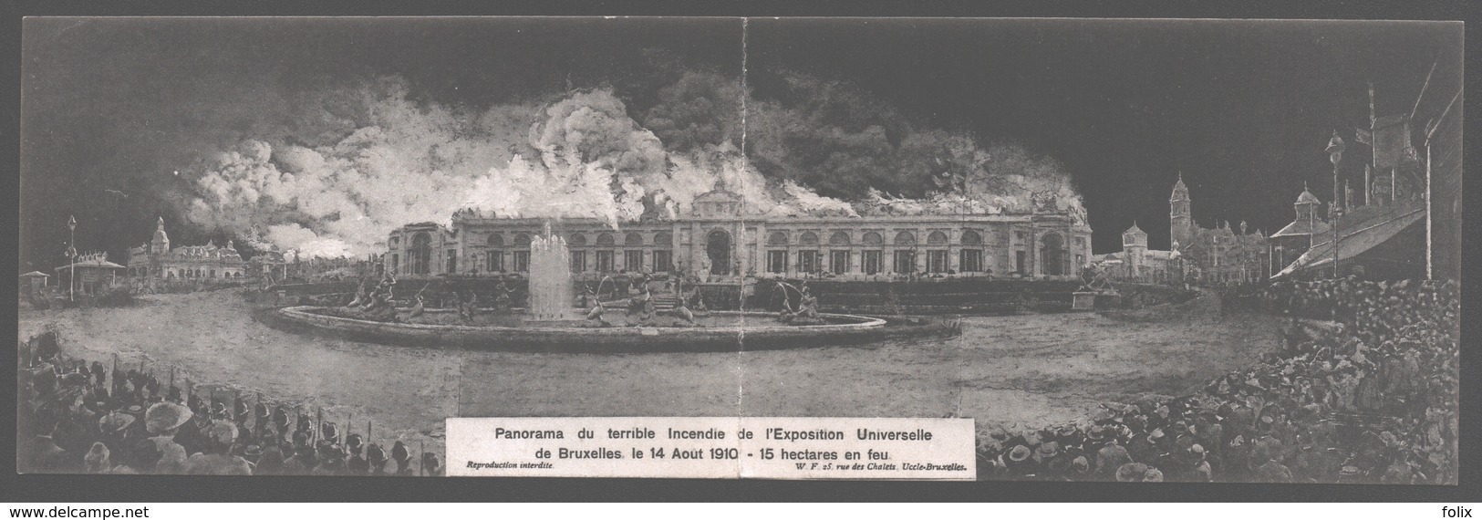 Brussel / Bruxelles - Panorama Du Terrible Incendie De L'Exposition Universelle 1910 - Carte Double - Expositions Universelles