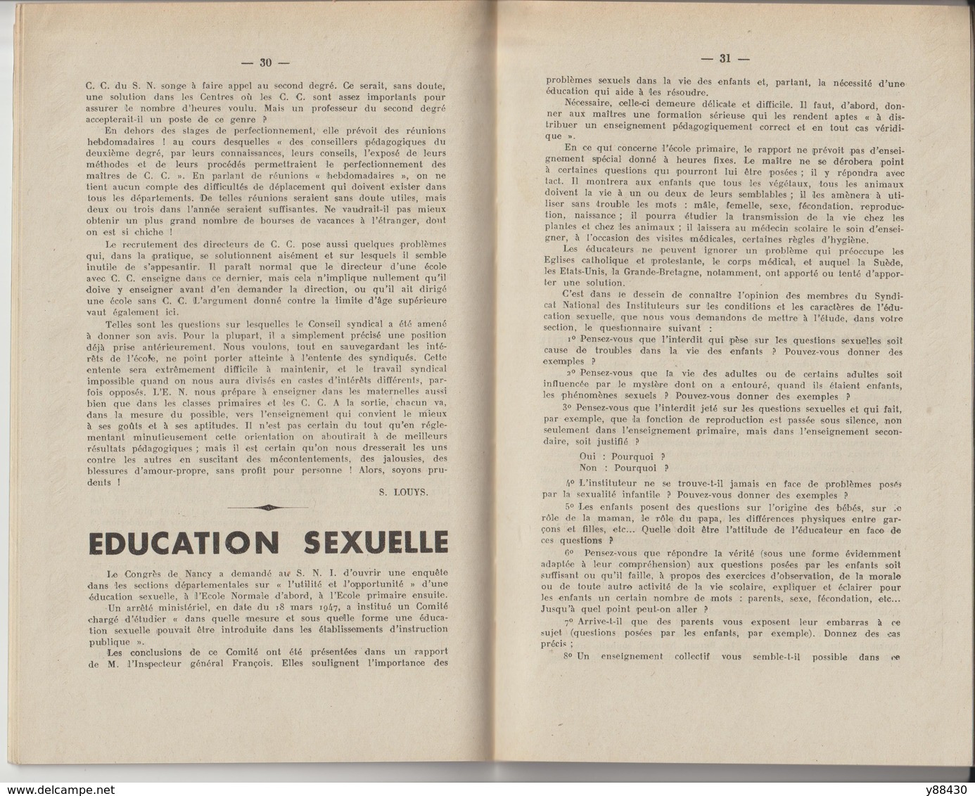 BULLETIN de la Fédération de l'Education Nationale du DOUBS à BESANCON - année 1950 . n°3 - 84 pages -24 scan