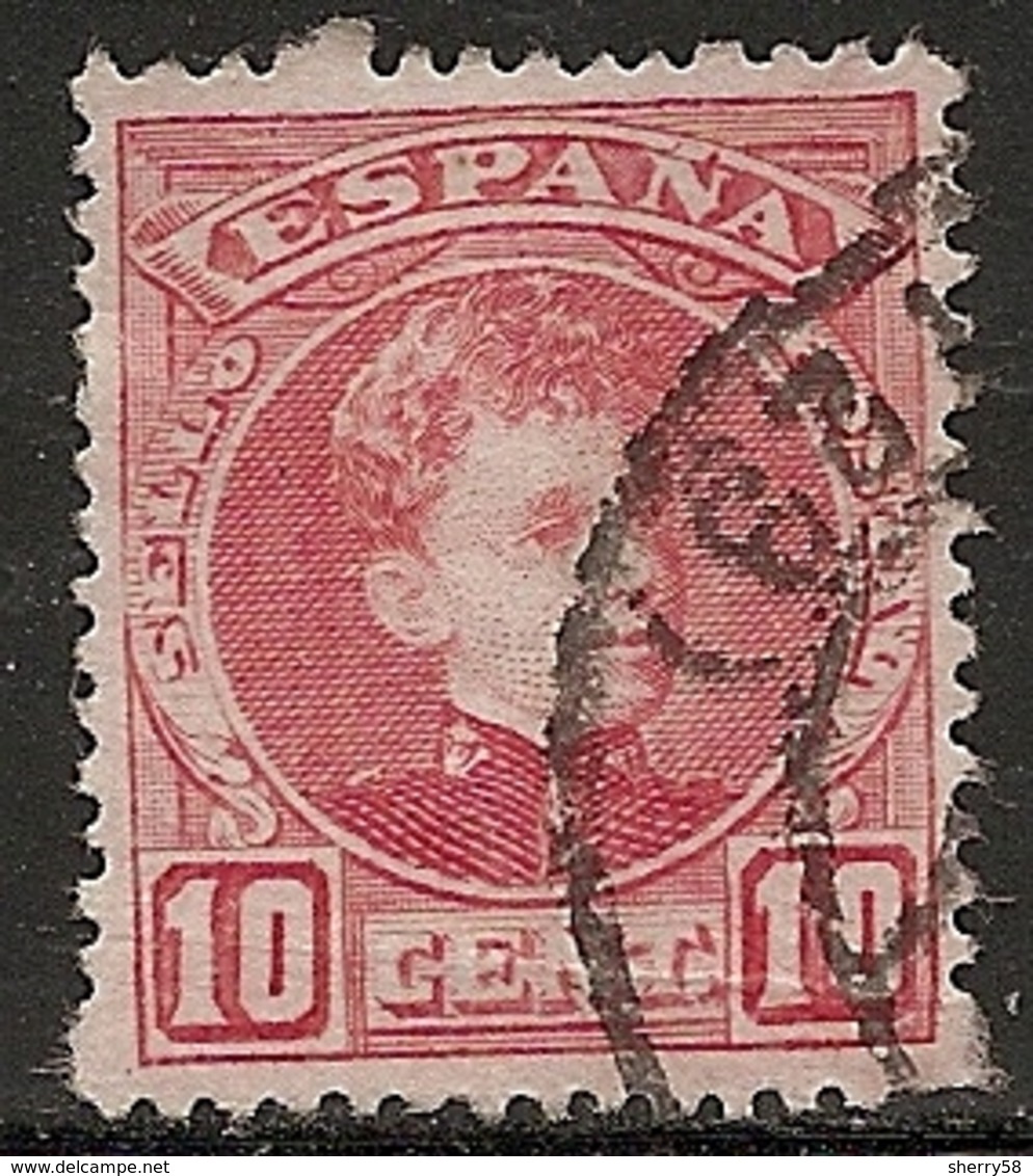1901-1905-ED. 243 ALFONSO XIII TIPO CADETE 10 CTS ROJO-USADO FECHADOR - - Used Stamps