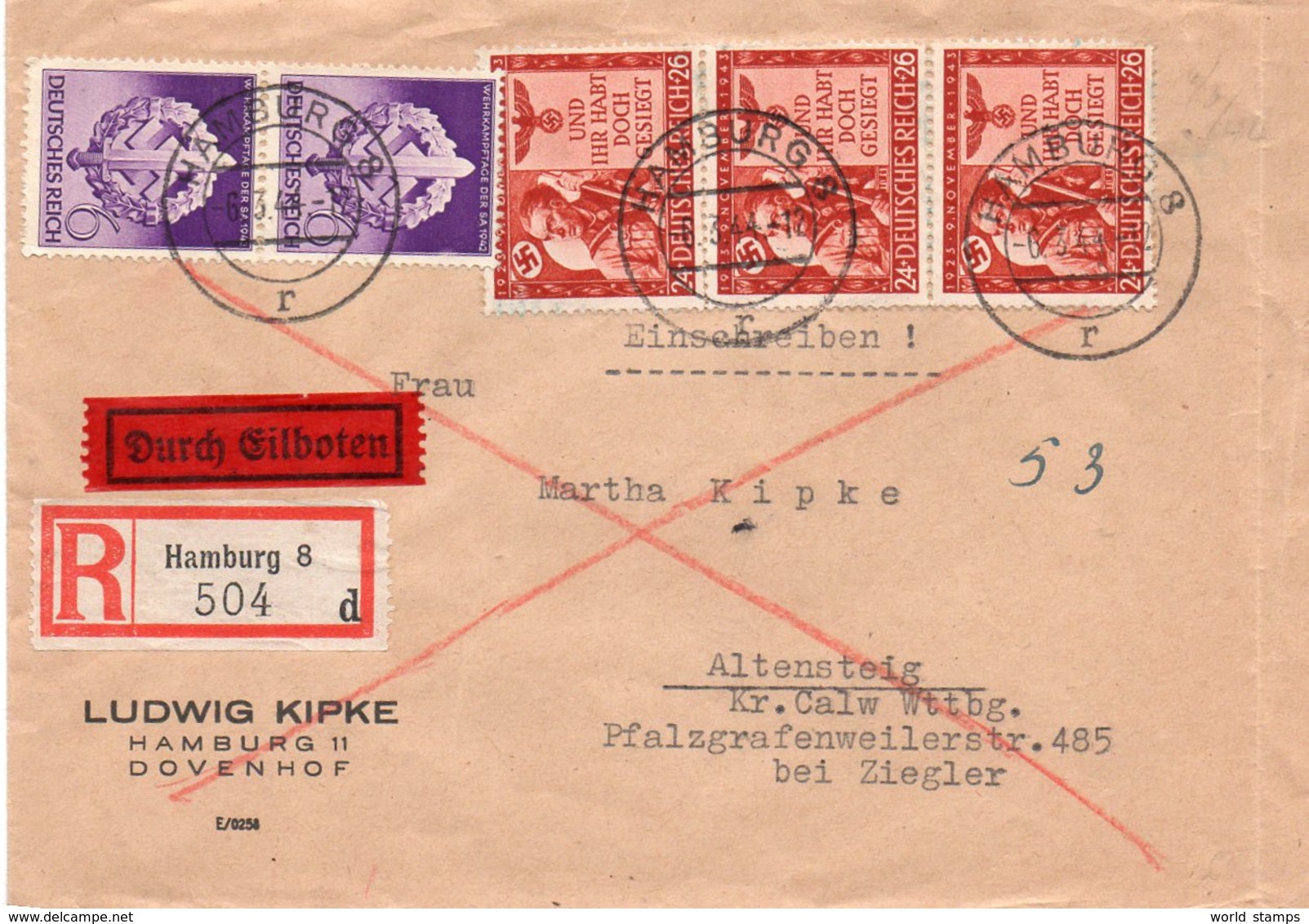 ALLEMAGNE 6/3/1944 - Lettres & Documents