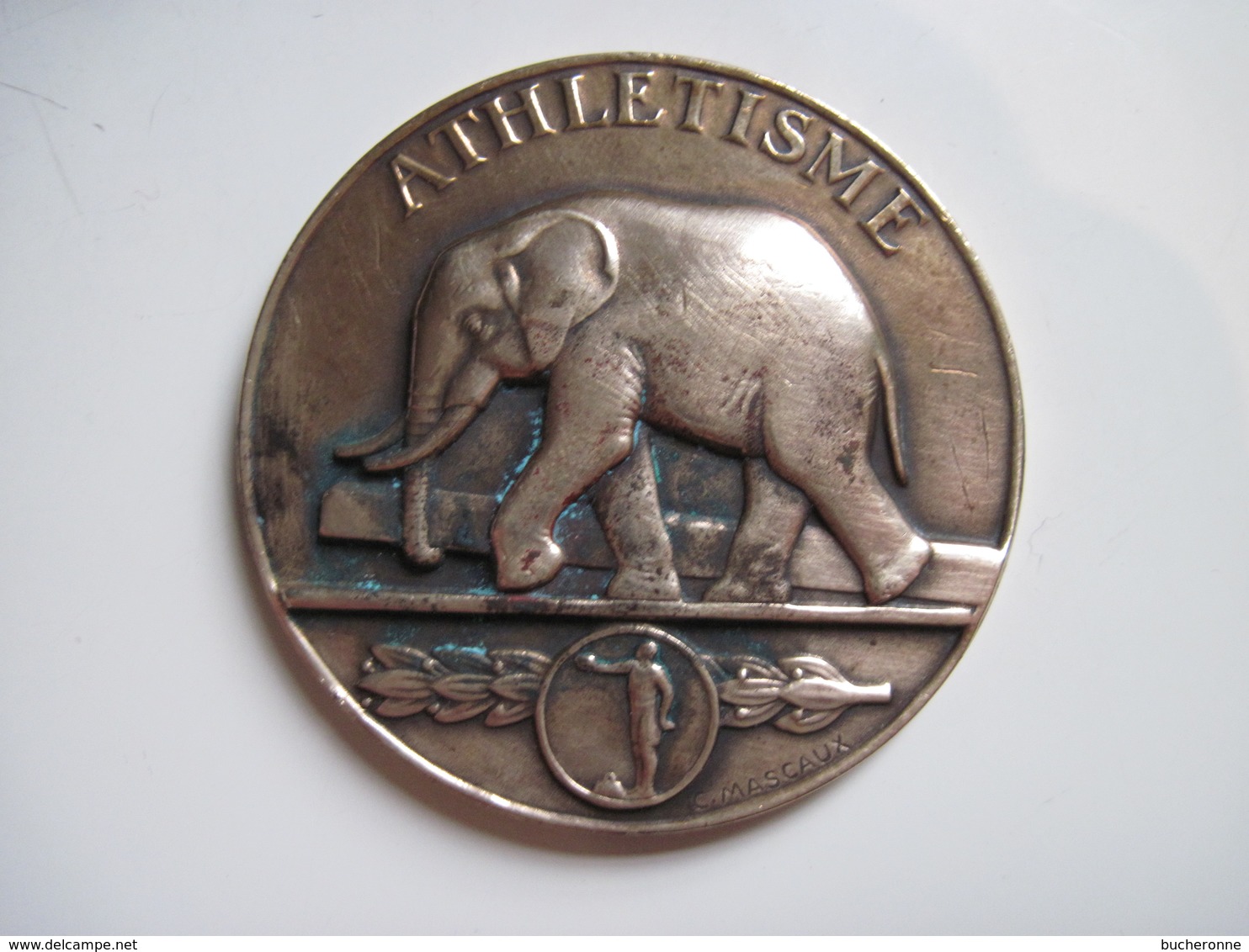 Médaille En Bronze ATHLETISME Graveur C. MASCAUX 1947 ELEPHANT  Diam 50 Mm TBE - Autres & Non Classés