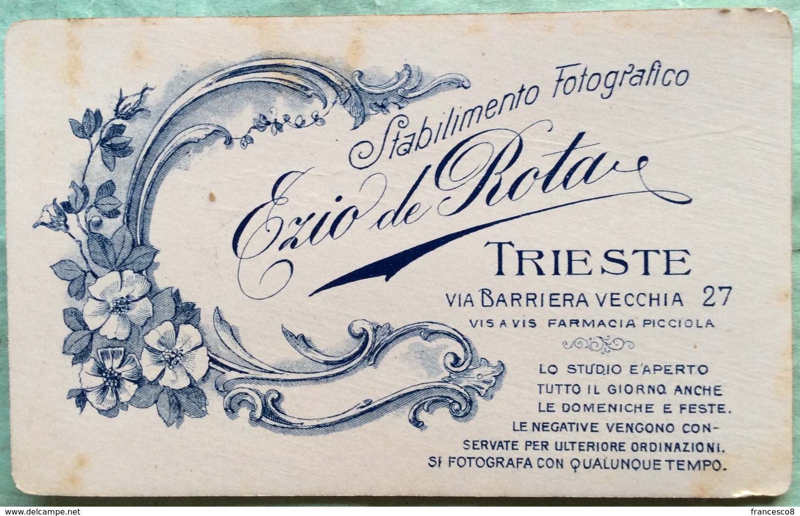 EZIO DE ROTA STABILIMENTO FOTOGRAFICO - TRIESTE - Antiche (ante 1900)