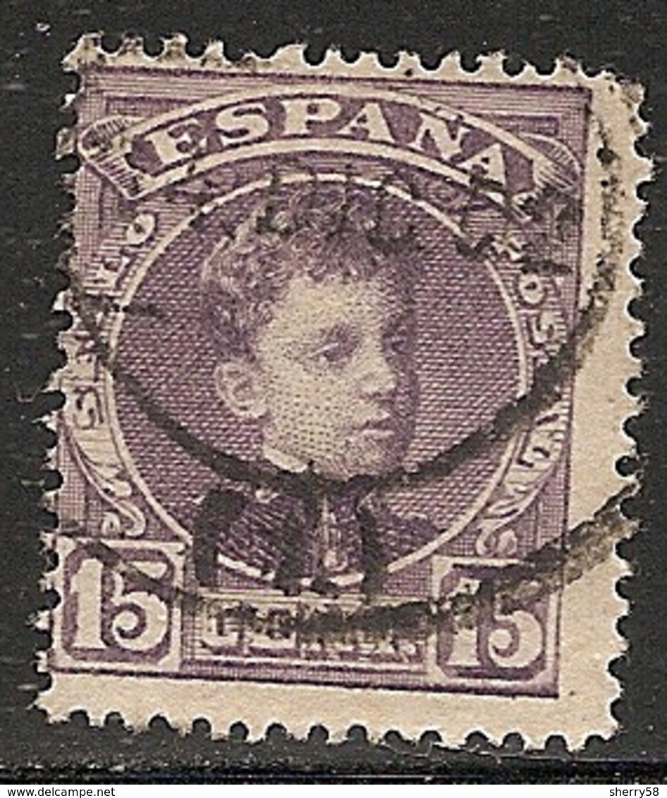 1901-1905-ED. 245 ALFONSO XIII TIPO CADETE 15 CTS CASTAÑO LILA-USADO FECHADOR MADRID 14DIC02- - Used Stamps