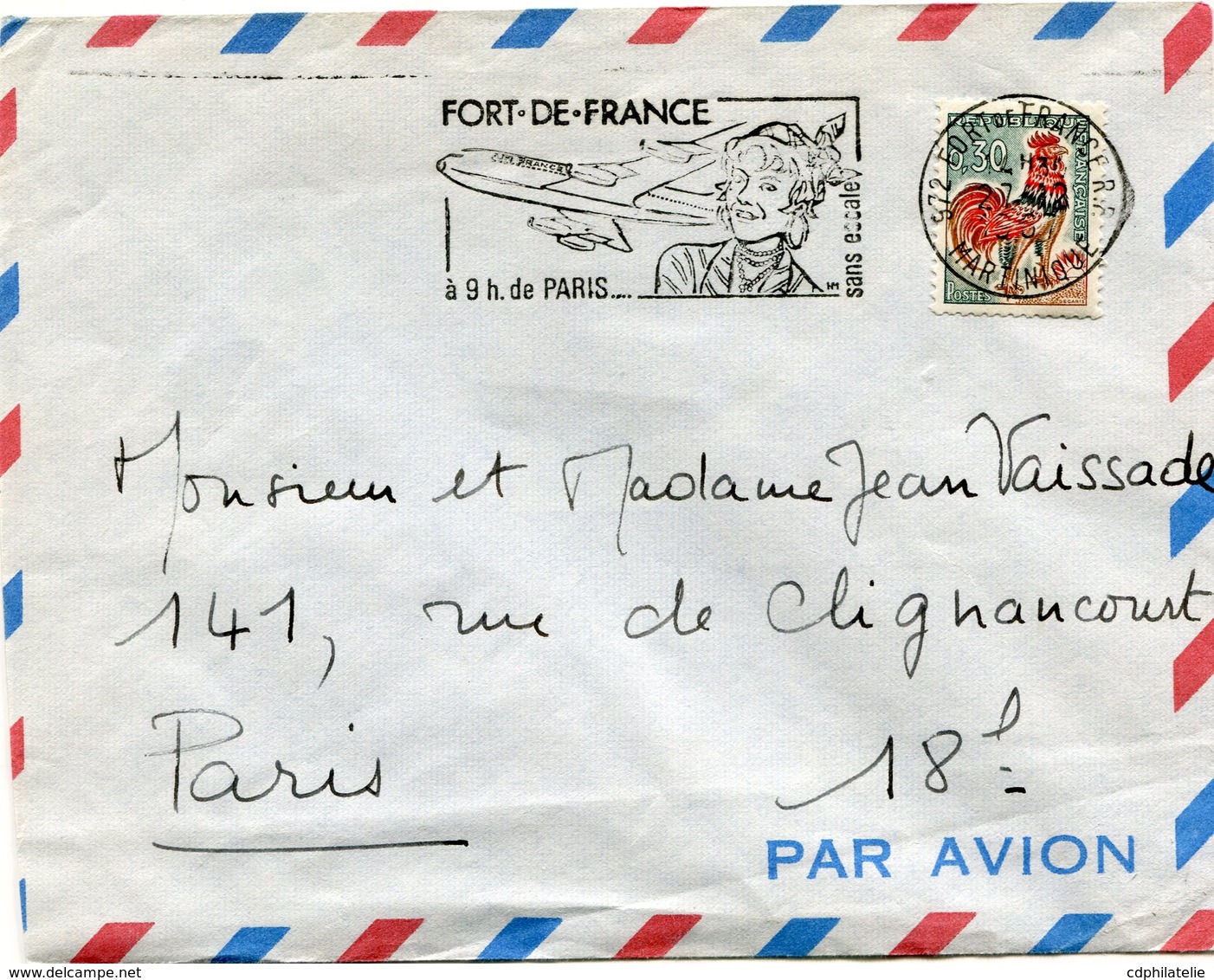 FRANCE LETTRE PAR AVION DEPART FORT-DE-FRANCE 27-12-6? MARTINIQUE POUR LA FRANCE - 1962-1965 Cock Of Decaris