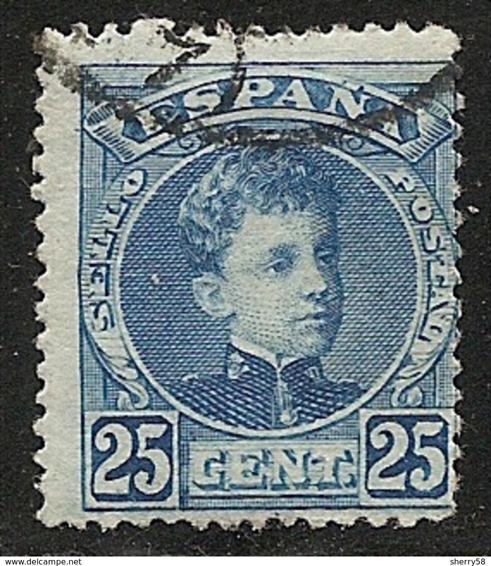 1901-1905-ED. 248 ALFONSO XIII TIPO CADETE 25 CTS AZUL-USADO FECHADOR - Oblitérés