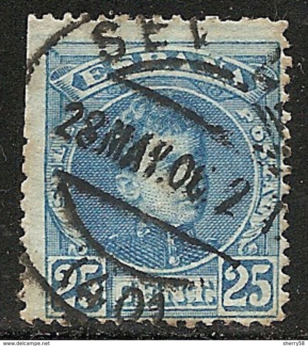 1901-1905-ED. 248 ALFONSO XIII TIPO CADETE 25 CTS AZUL-USADO FECHADOR SEVILLA 28MAY06 - Oblitérés