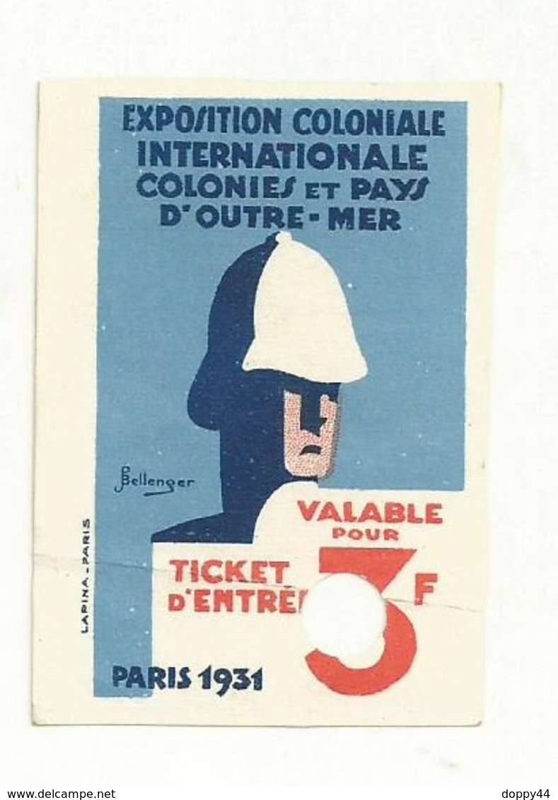 TICKET  ENTREE PARIS  1931  EXPO COLONIALE - Tickets D'entrée