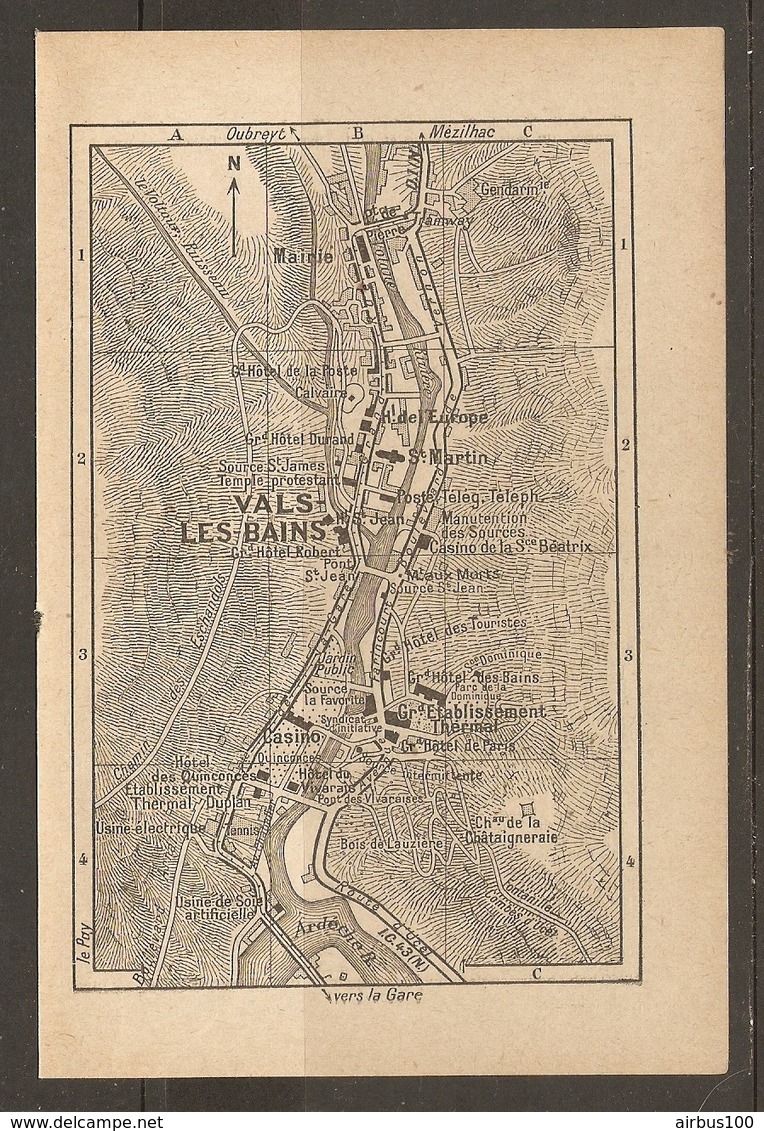 CARTE PLAN 1935 - VALS LES BAINS HOTELS USINE ELECTRIQUE USINE DE SOIE ARTIFICIELLE - Carte Topografiche