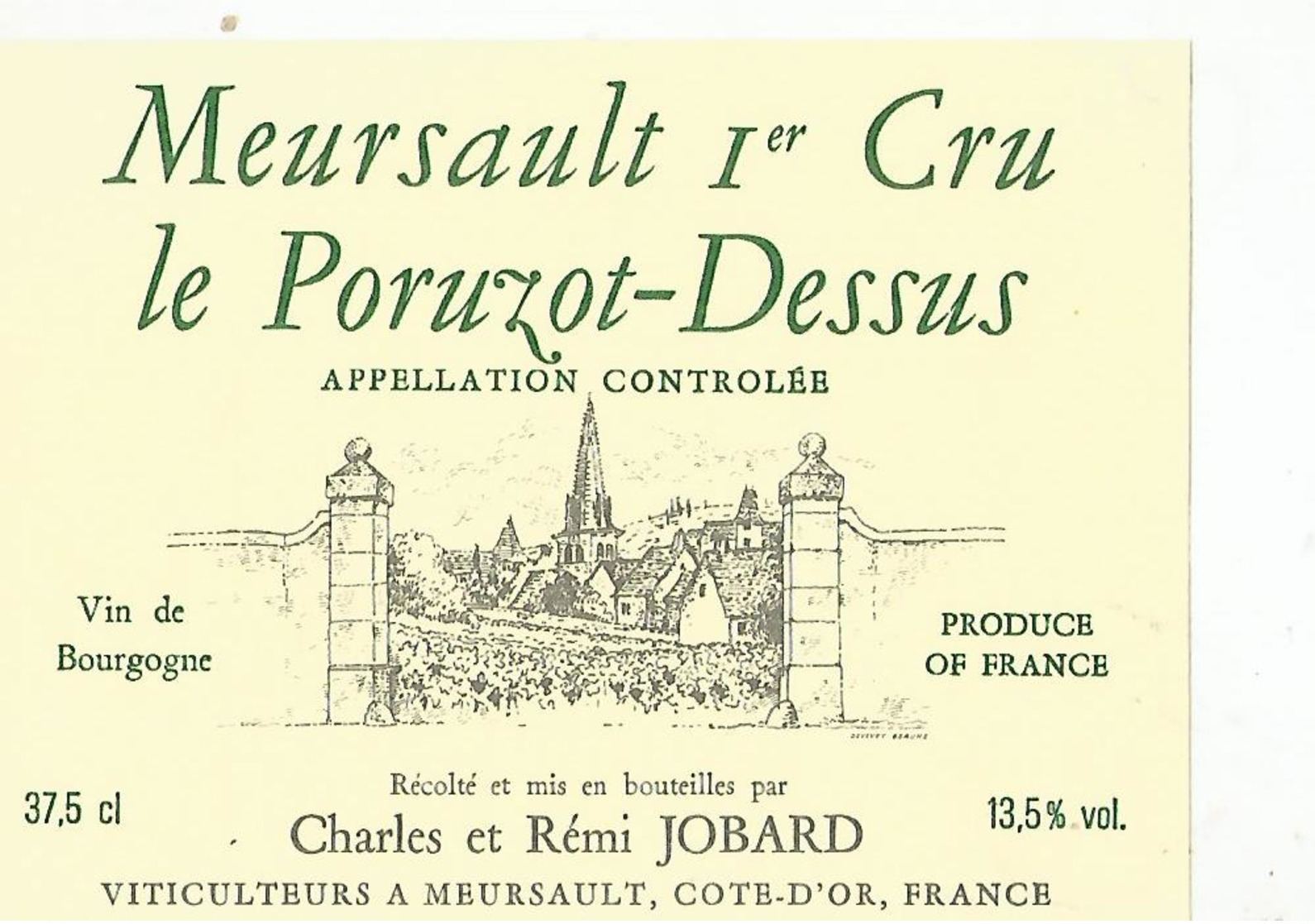 Etiquette Meursault 1 ér Cru Le Poruzot Dessus - Bourgogne