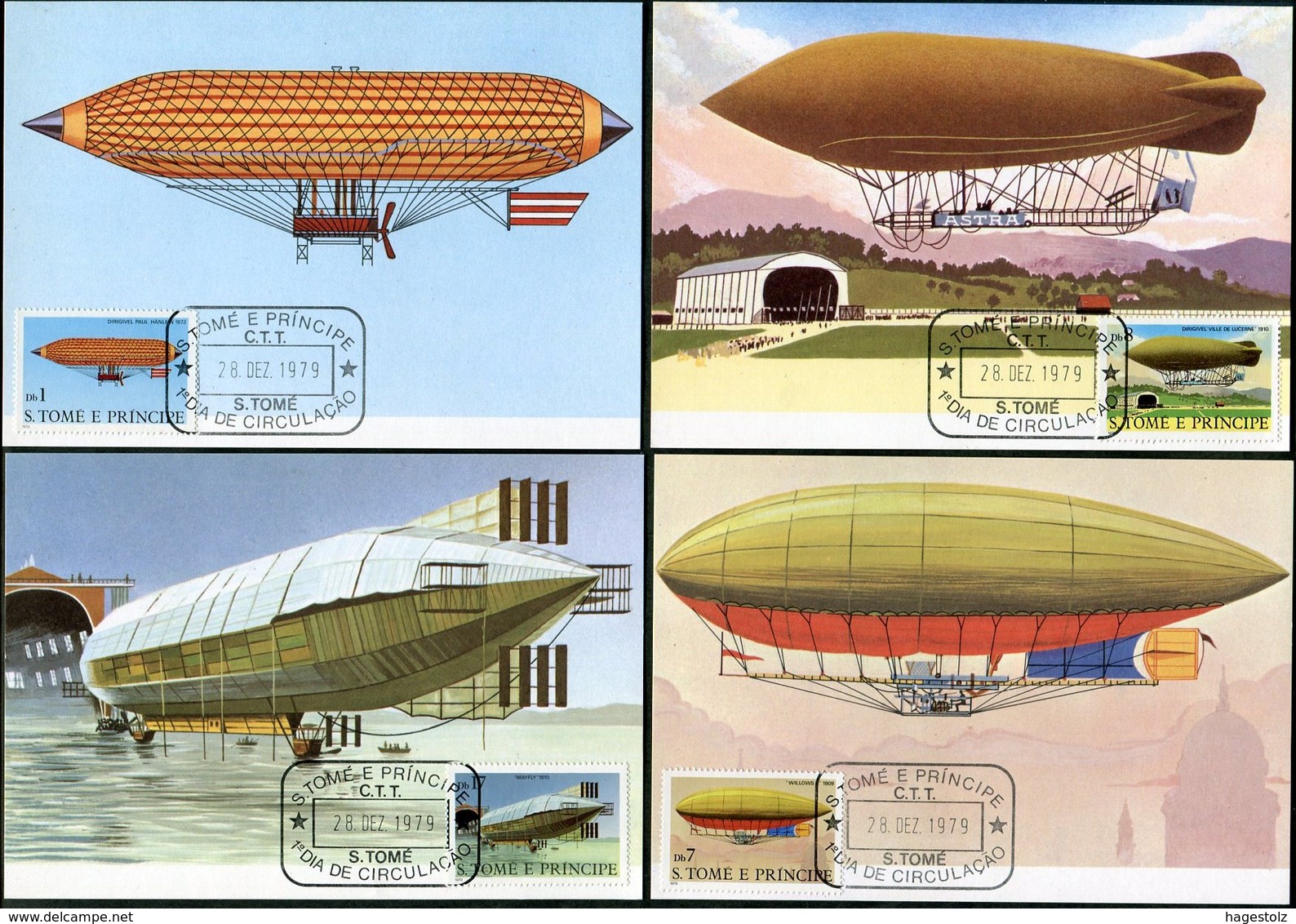 São Tomé E Príncipe 1979 AIRSHIP Dirigible Luftschiff Dirigeable Maxicard Carte Maximum Maxi Card St Thomas & Prince (6) - Airships