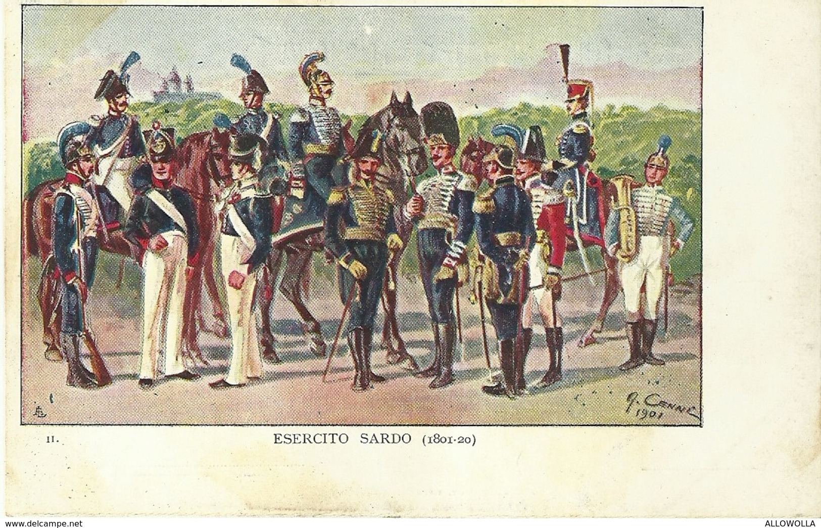 4095 "ESERCITO SARDO -ILLUSTRAZIONE N° 2 DI QUINTO CENNI" CARTOLINA POSTALE ORIGINALE NON SPEDITA - Uniformi