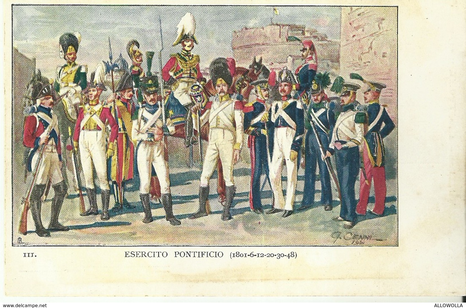 4096 "ESERCITO PONTIFICIO -ILLUSTRAZIONE N° 3 DI QUINTO CENNI" CARTOLINA POSTALE ORIGINALE NON SPEDITA - Uniformi