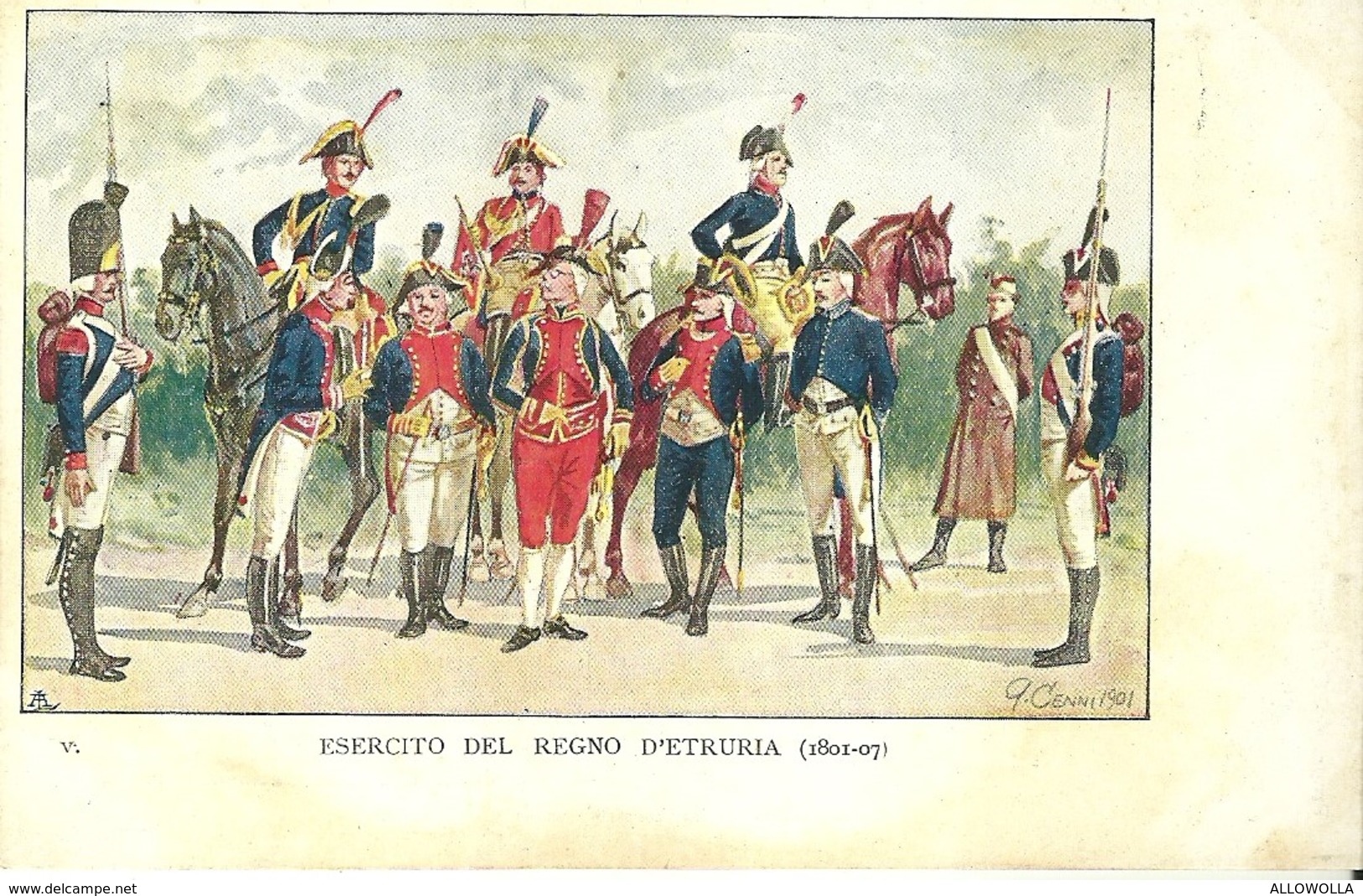 4098 "ESERCITO DEL REGNO D'ETRURIA -ILLUSTRAZIONE N° 5 DI QUINTO CENNI" CARTOLINA POSTALE ORIGINALE NON SPEDITA - Uniformi