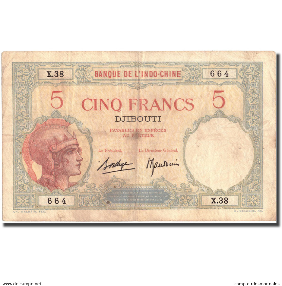 Billet, Côte Française Des Somalis, 5 Francs, KM:6b, TTB - Indochina