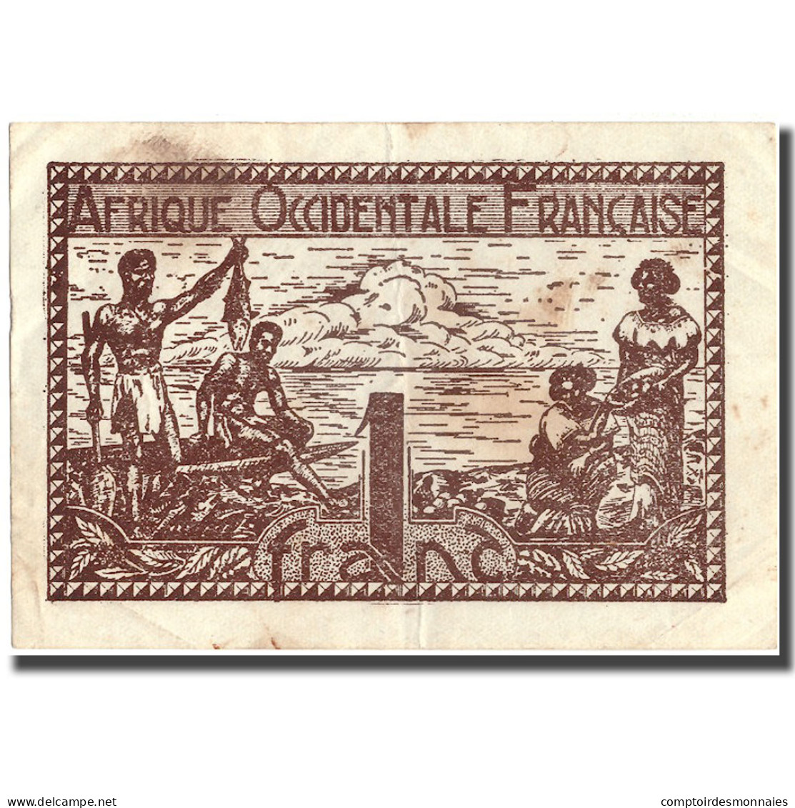 Billet, French West Africa, 1 Franc, Undated (1944), KM:34b, TTB - West African States