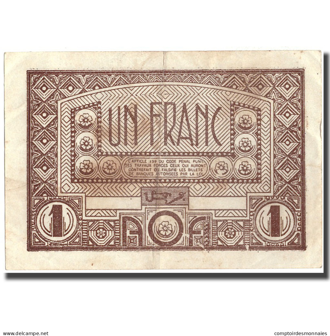 Billet, French West Africa, 1 Franc, Undated (1944), KM:34b, TTB - West African States