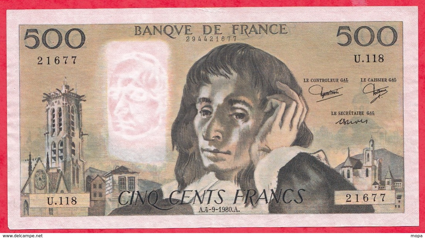 500 Francs "Pascal" Du 05/09/1980.A ----XF/SUP+-----ALPH .U.118 - 500 F 1968-1993 ''Pascal''