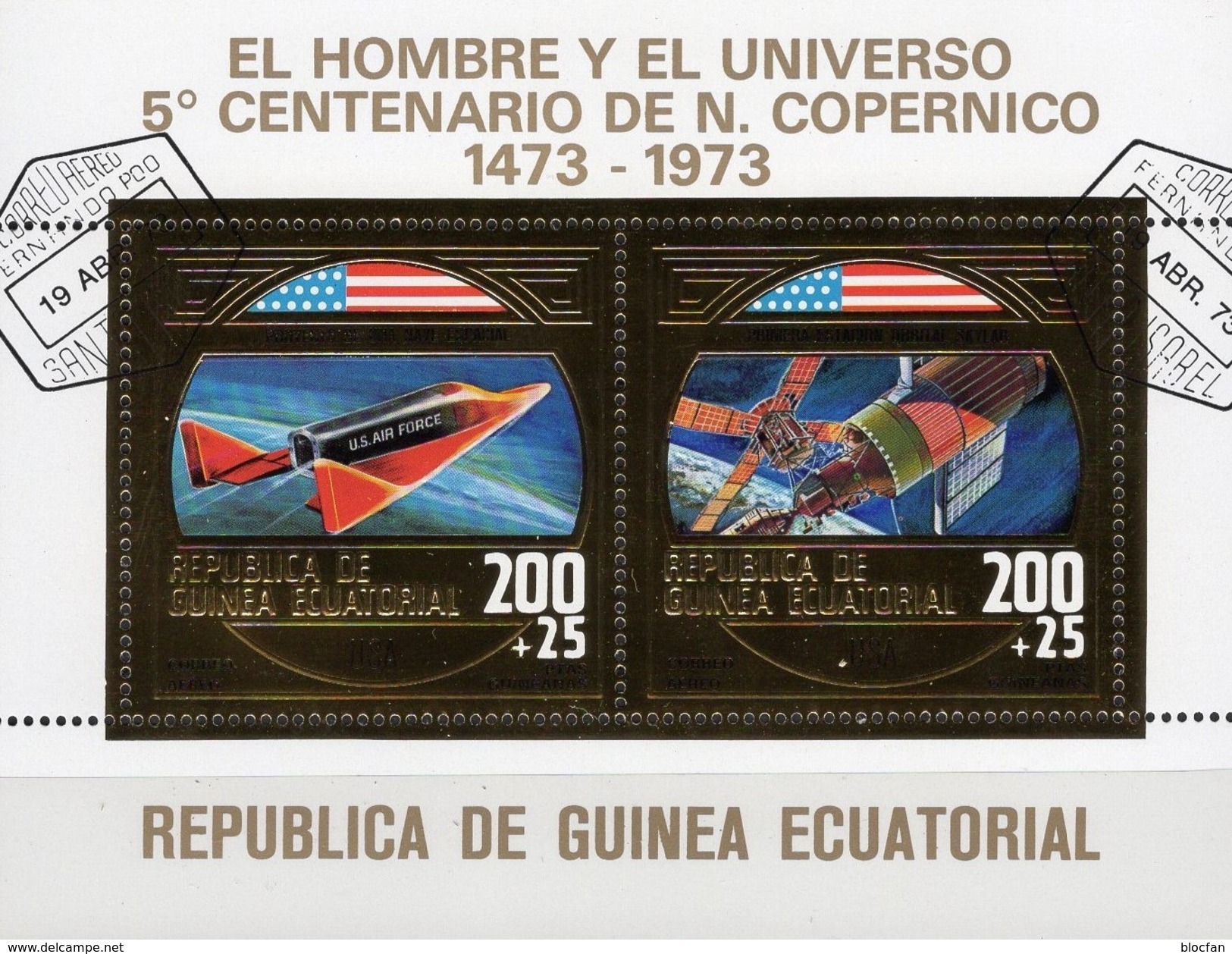 Raumfähre Skylab 1973 Äquator.Guinea Block 71 O 8€ Copernicus Hb Ms Sheet Gold Space Se-tenant Ss Bf Ecuator.Guinee - Äquatorial-Guinea