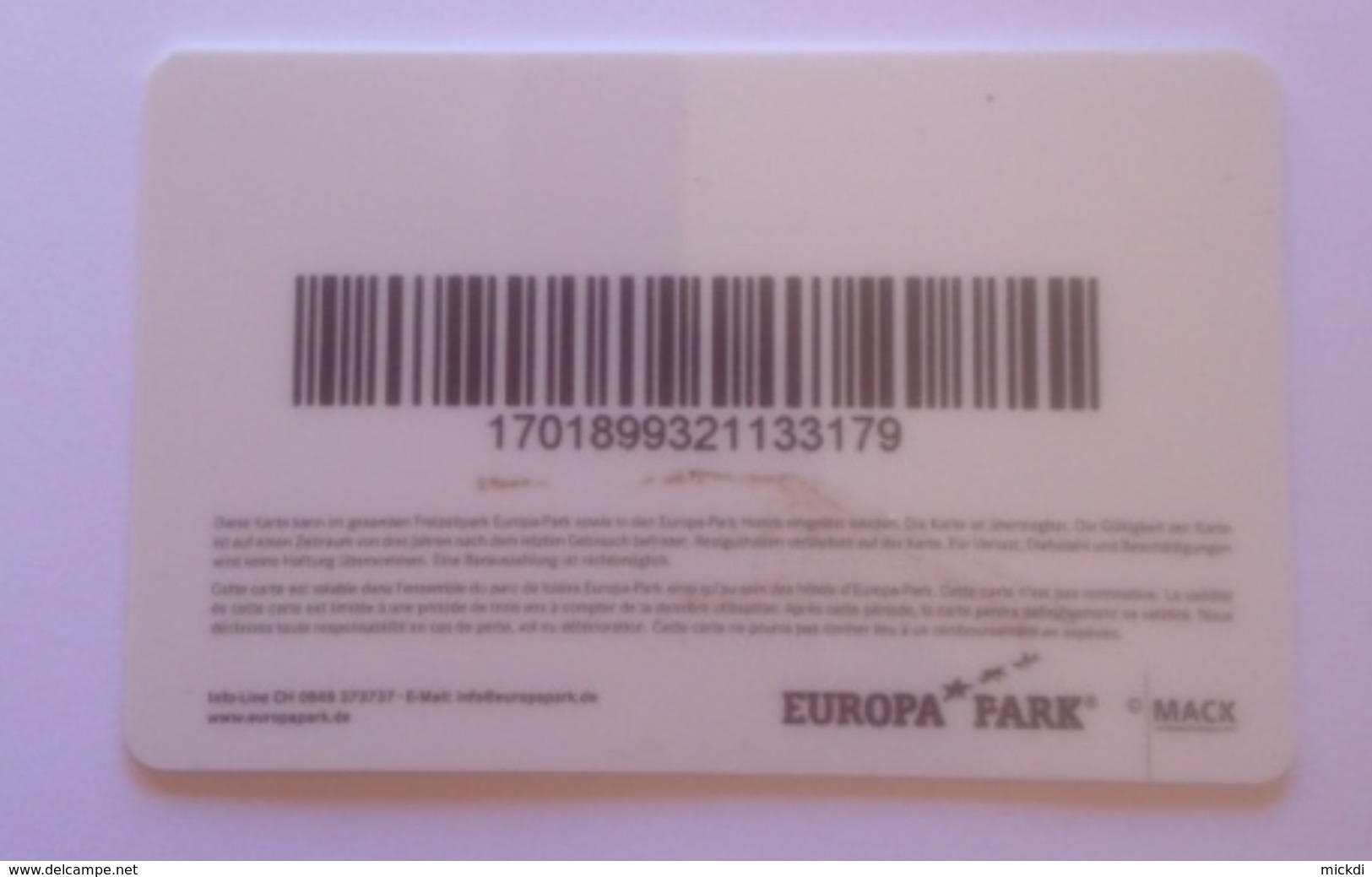 EUROPA PARK TELECARTE NON ACTIVEE - Publicité