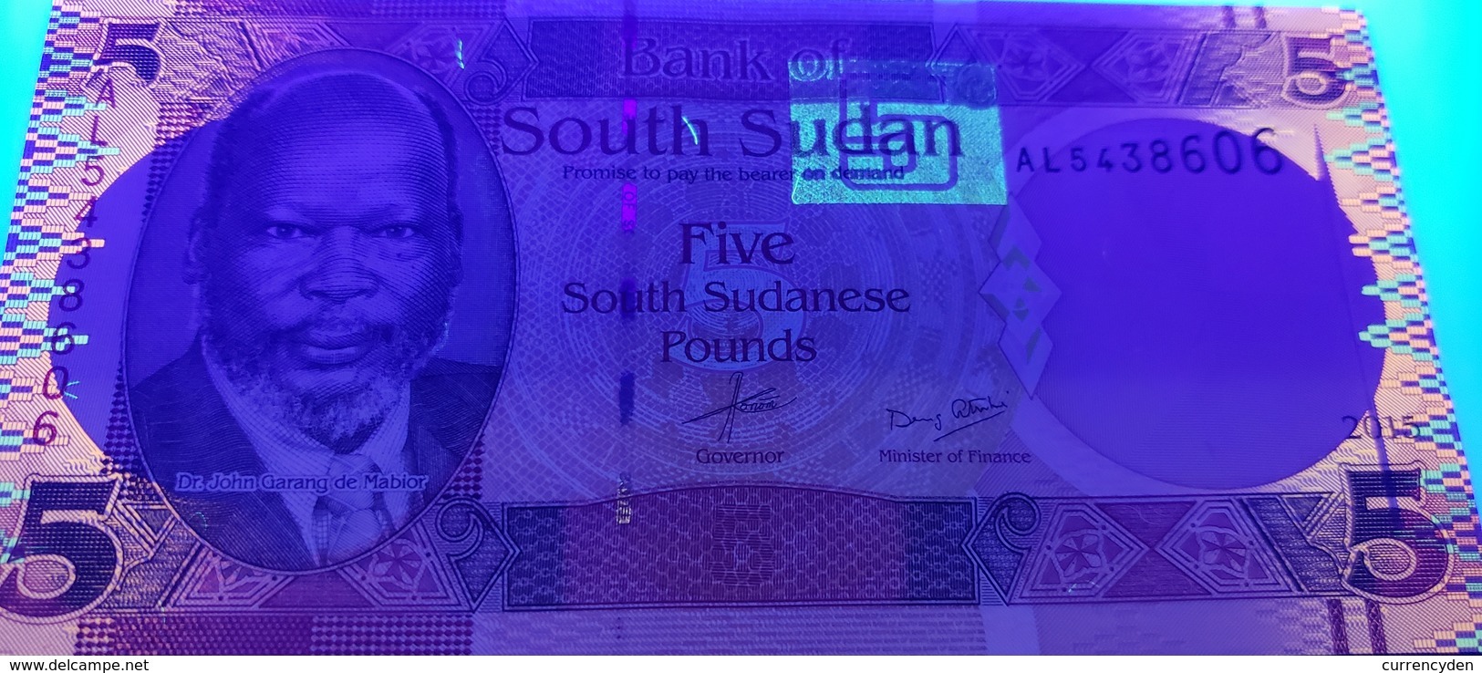 South Sudan P6, 5 Pounds, Dr. John Garang De Mabior / Longhorn Cattle 2015 UNC - Sudán Del Sur