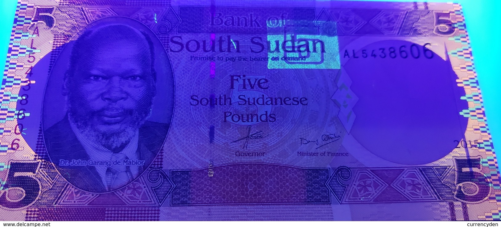 South Sudan P6, 5 Pounds, Dr. John Garang De Mabior / Longhorn Cattle 2015 UNC - South Sudan
