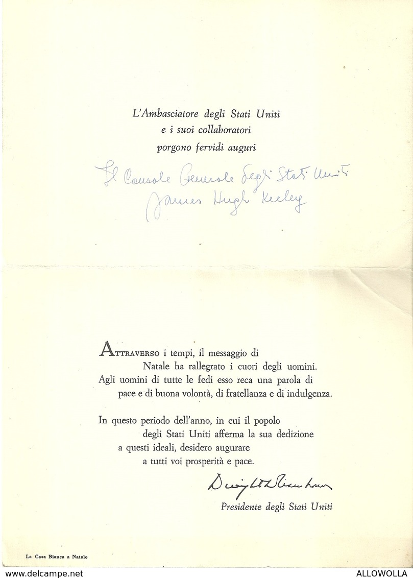 4123 "LA CASA BIANCA A NATALE-BIGLIETTO AUGURALE DELL'AMBASCIATORE USA CON MESSAGGIO DEL PRES. USA DWIGHT D. EISENHOWER" - Andere & Zonder Classificatie