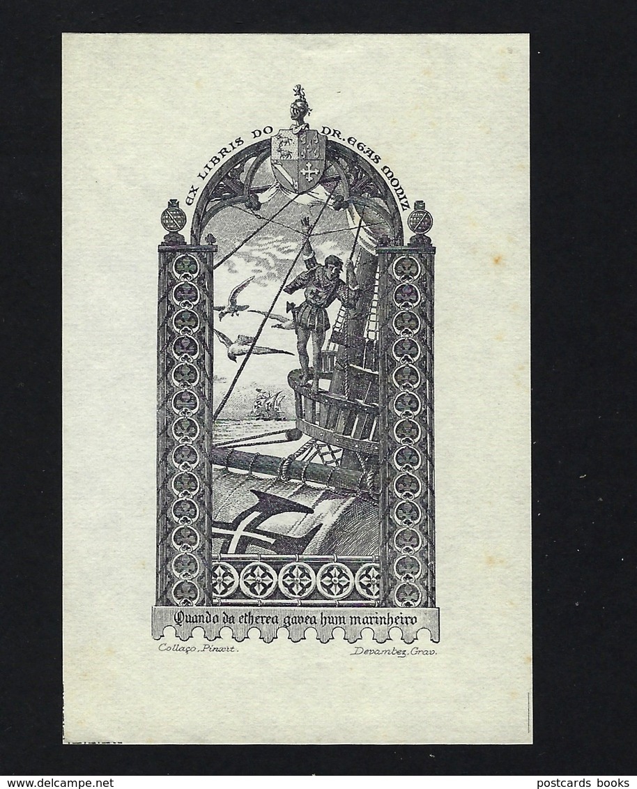 Original Ex Libris Do DR. EGAS MONIZ. Vintage Print DEVAMBEZ Bookplate NOBEL PRIZE Heraldry Armorial PORTUGAL - Ex-libris